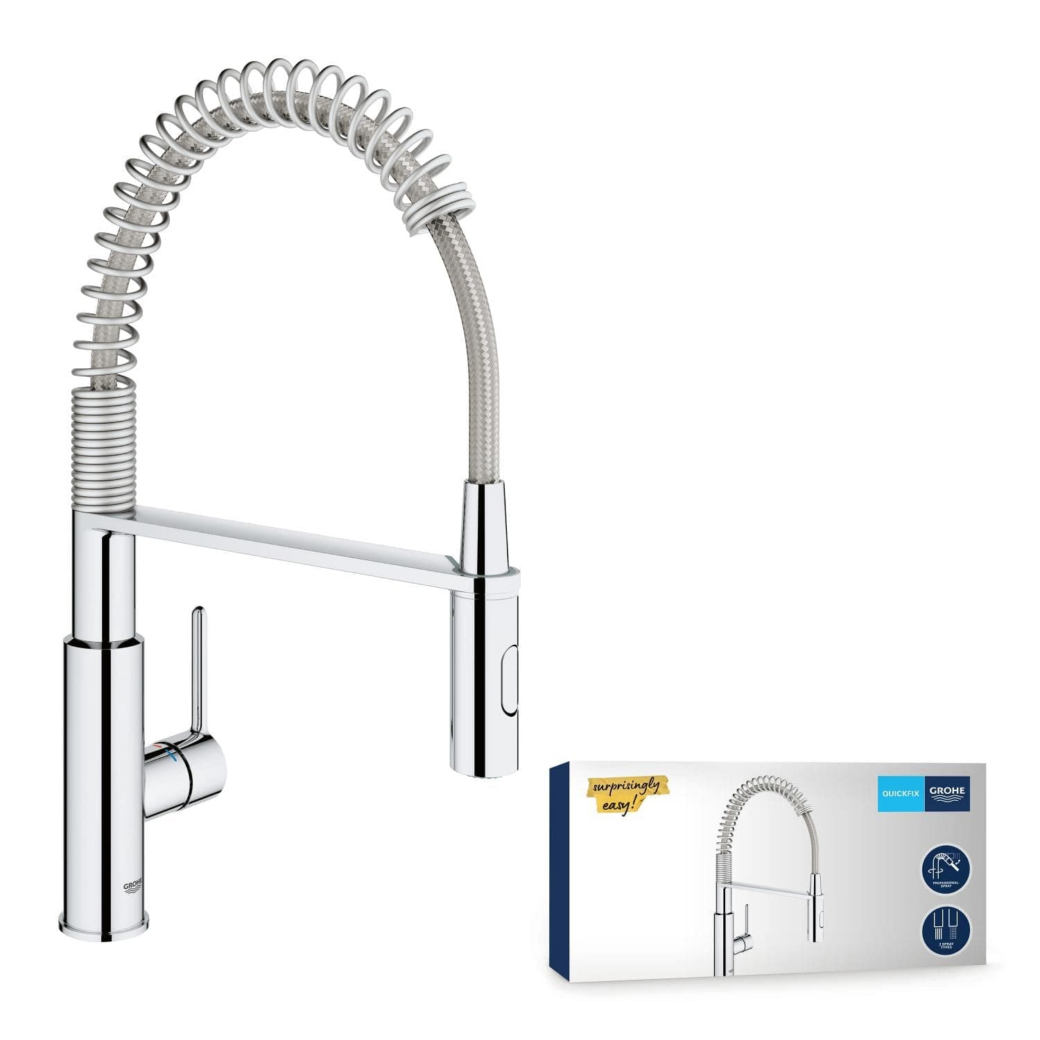 GROHE Get, rubinetto per lavello da cucina, miscelatore monocomando a 2 getti, rubinetto con doccia estraibile professionale, installazione rapida, cromato, 30361000 (importazione tedesca)