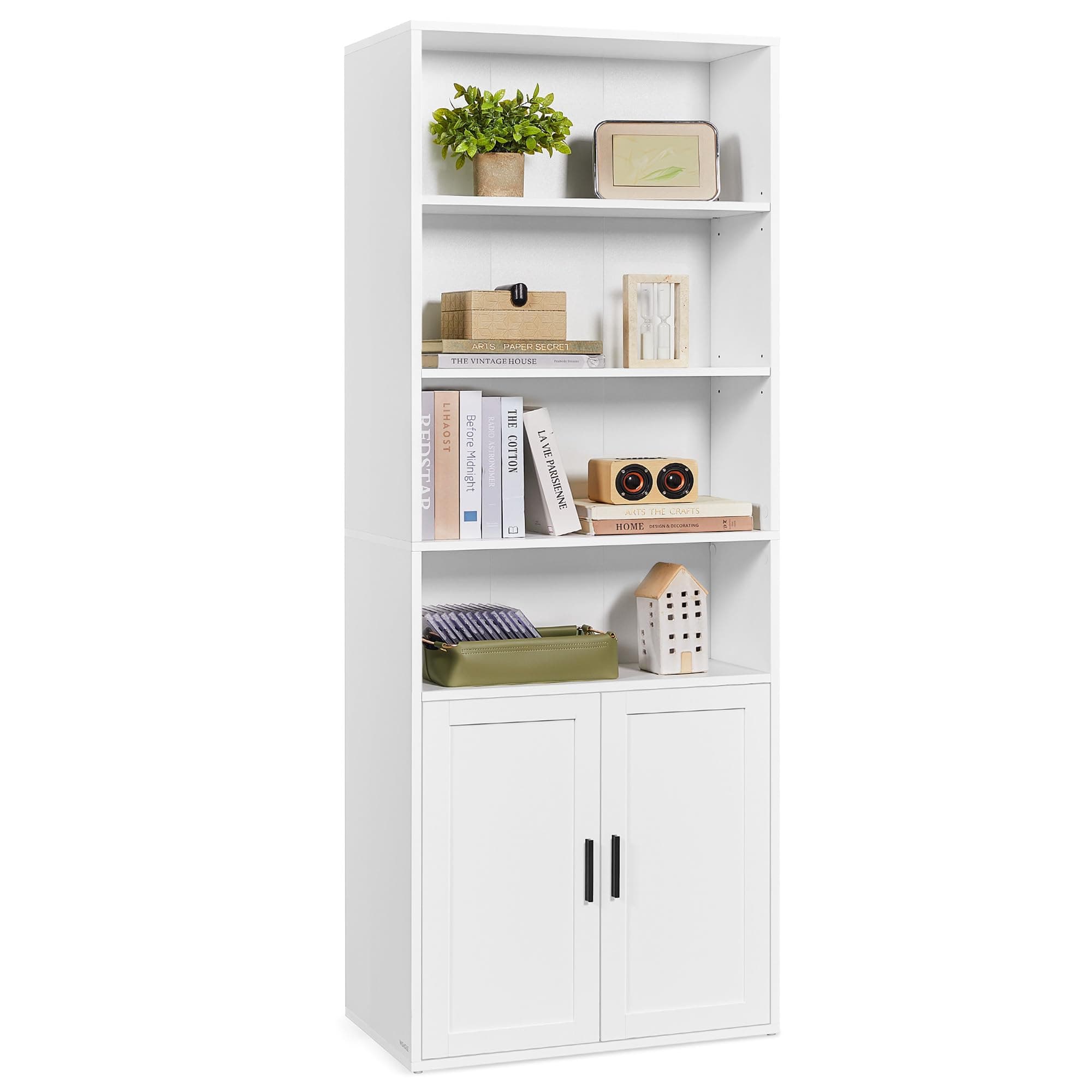 VASAGLE Custos Collection - Bücherregal, 6-stöckiges hohes Regal, Standregal mit Türen, offenes Aufbewahrungsregal, 24 x 60 x 175 cm, für Wohnzimmer, Homeoffice, Esszimmer, wolkenweiß LBC402W01