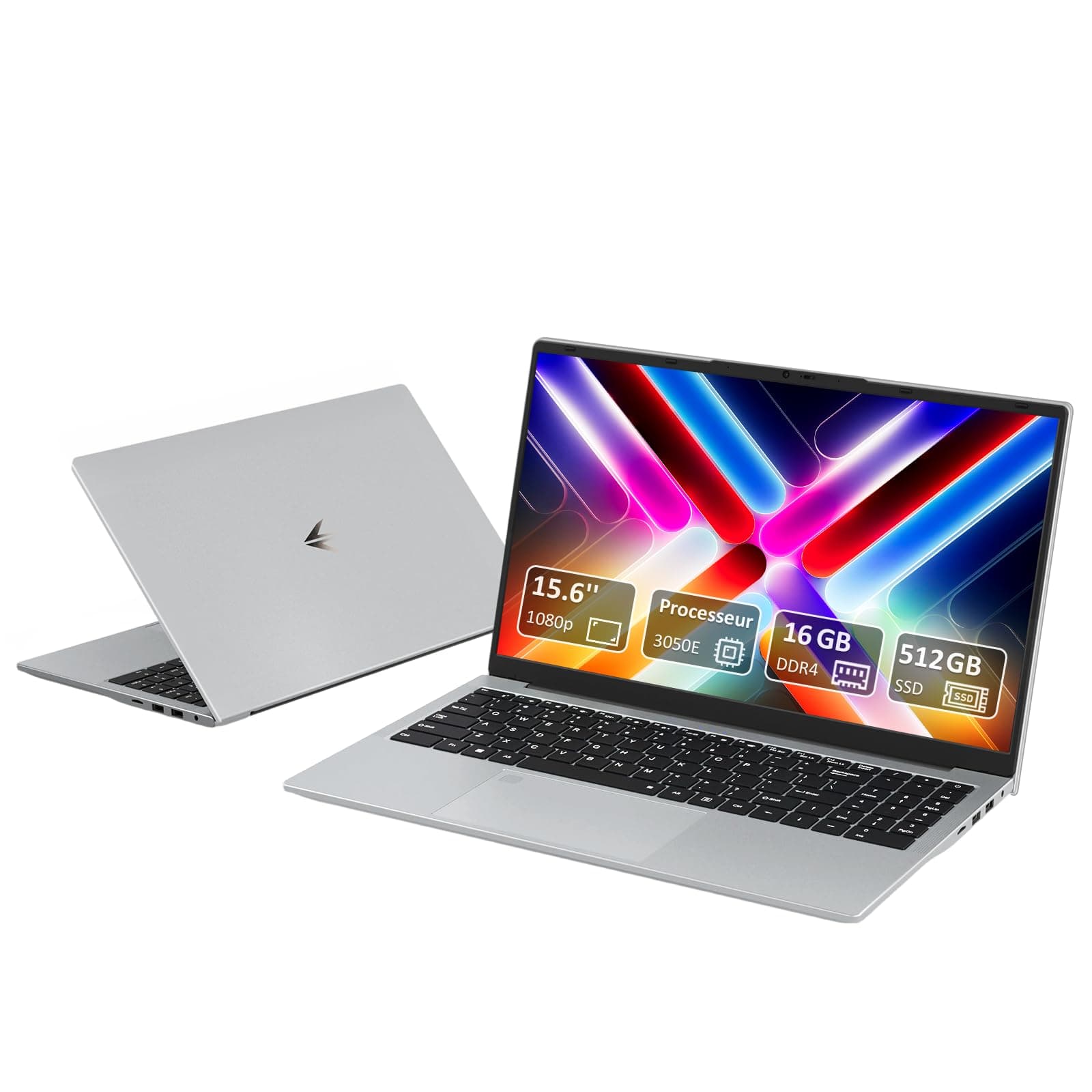 Auusda Ordinateur Portable 15,6 Pouces Full HD, Processeur 3050e, 16 Go RAM, 512 Go SSD, Ultra-Mince, Argenté, Longue Autonomie, Wi-FI/Bluetooth/USB 3.0