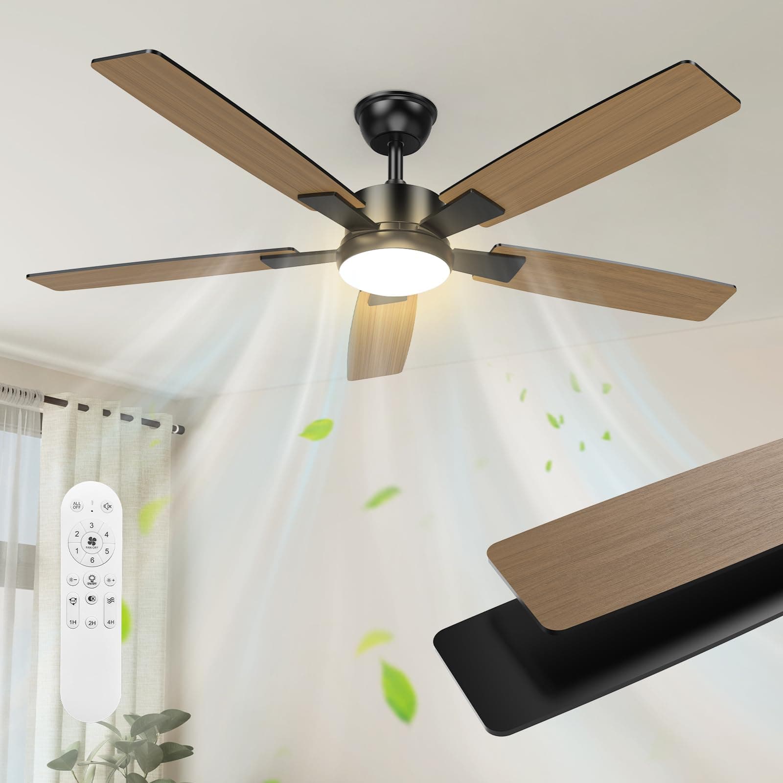 Mefine 2 Colores Aspas Reversibles Ventilador de Techo con Luz Silencioso, 132cm Regulable Lampara Ventilador Techo Grande con Mando y Motor DC Reversible para Salon Dormitorio Exterior Terraza