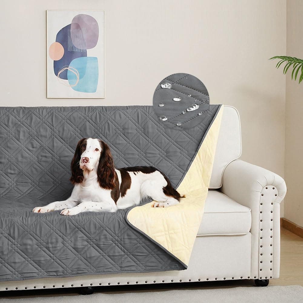 DUJUIKE Copridivano 100% impermeabile per cani, coperta per animali domestici, protezione per mobili per bambini e animali domestici, con fondo antiscivolo, per 3 posti (Grigio, 132 x 208 cm)