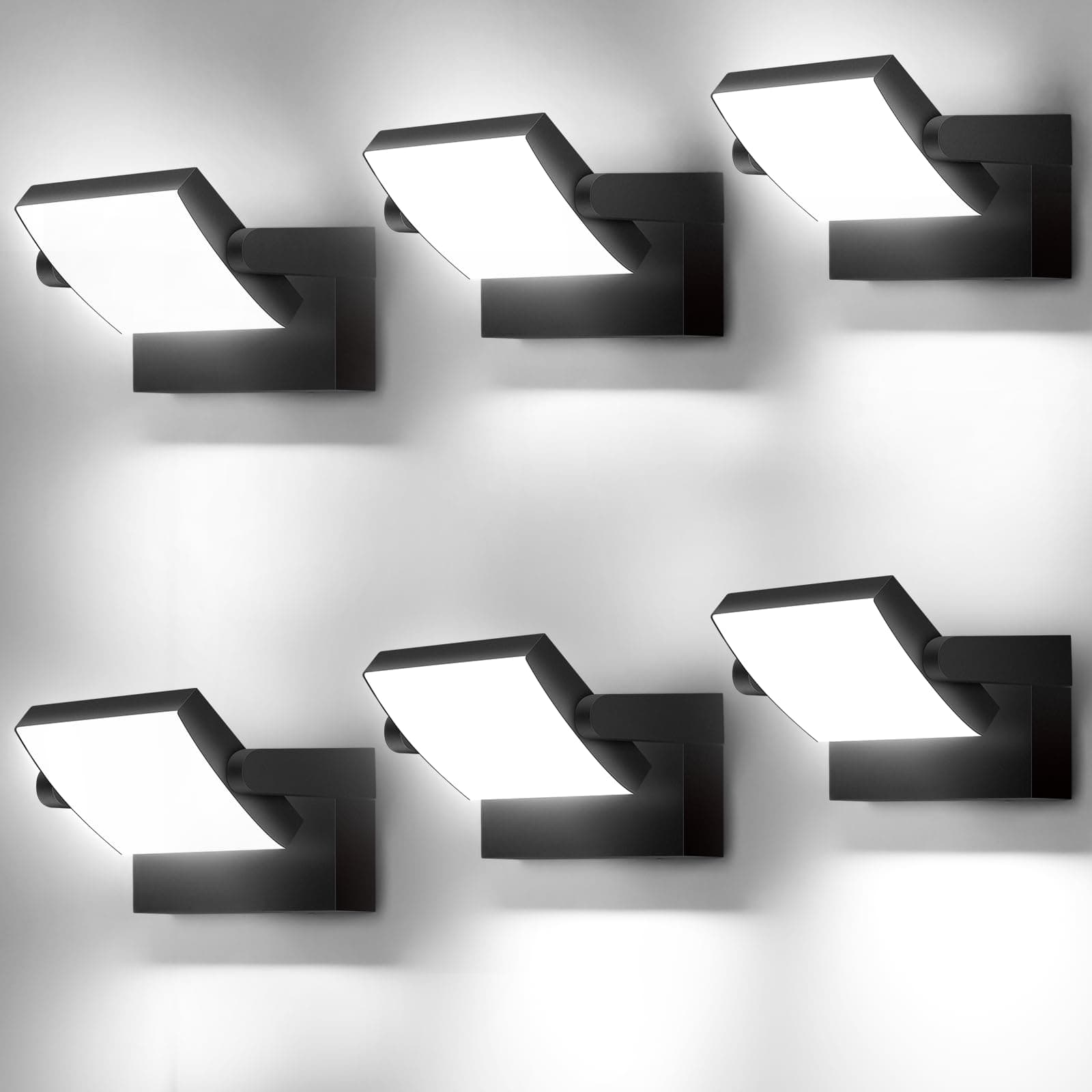 GXXG 6 Pezzi Applique da Parete Esterno 40W Lampade da Esterno Angolo Regolabile Nero Appliques Esterno IP65 Impermeabile Bianco freddo 6000K,4000 LM