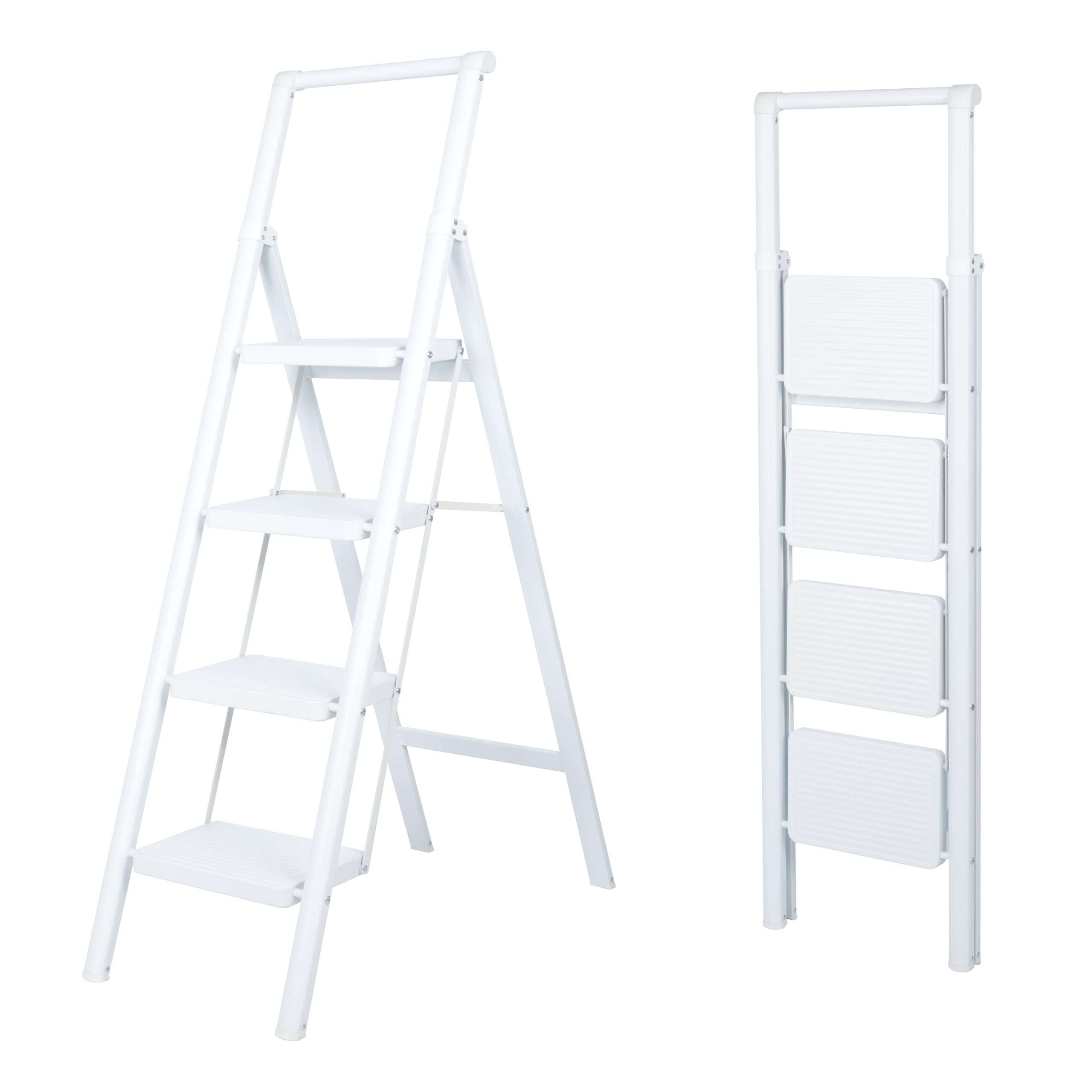 UZIRO Escalera Plegable 4 Peldaños, Liviana y Compacta, Diseño Decorativo, Peldaños Anchos Antideslizantes, Ideal para Uso en Hogar, Cocina y Oficina, Fácil de Guardar