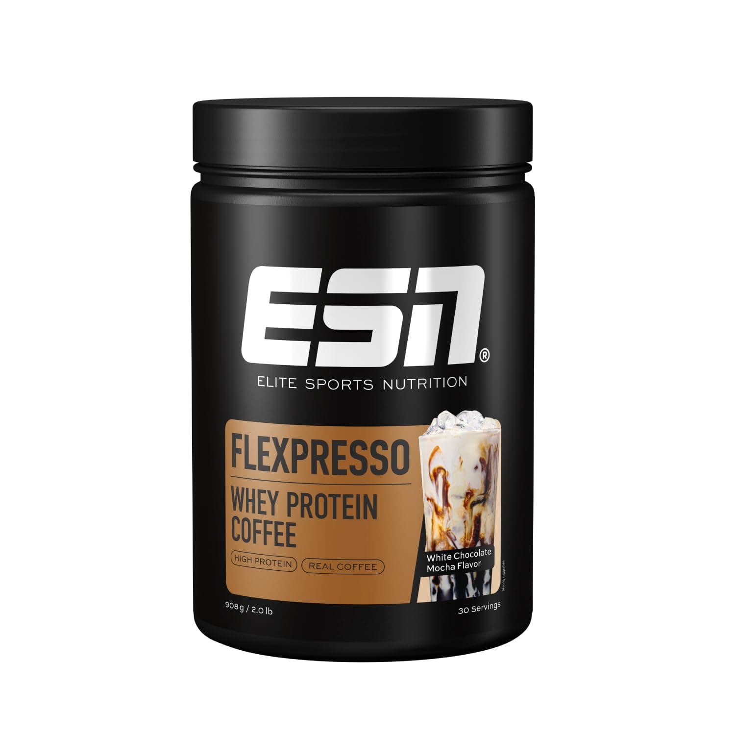 ESN Flexpresso Café Proteico, Chocolate Blanco Mocca, 908 g, café proteico cremoso con hasta 22 g de proteínas por porción - made in Germany