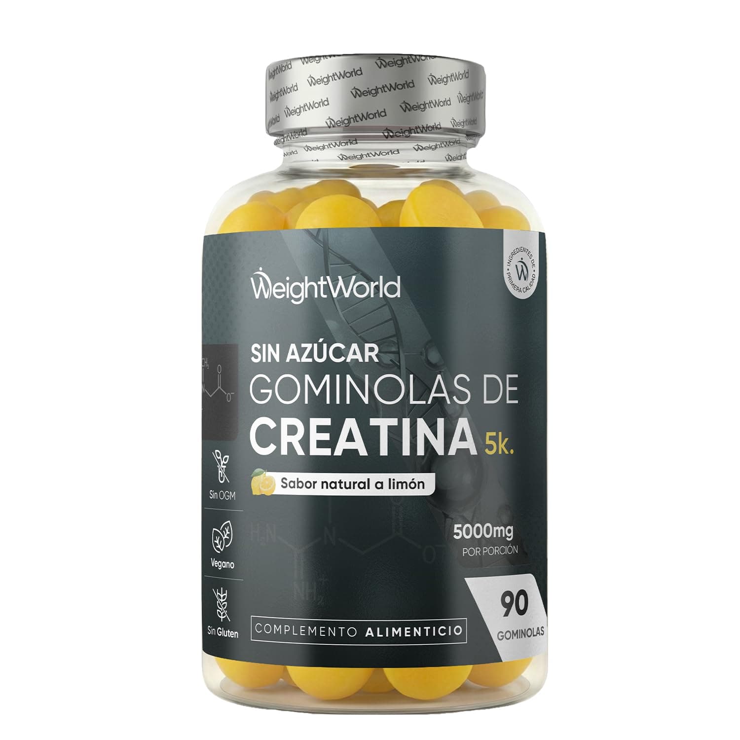 Gominolas de Creatina Monohidratada 5000mg - Sin Azúcar ni Gluten | 90 Gominolas,Gomitas Pre Entreno, Sabor Limón de Creatina Monohidrato - Suplemento para el Gym, Sin OGM