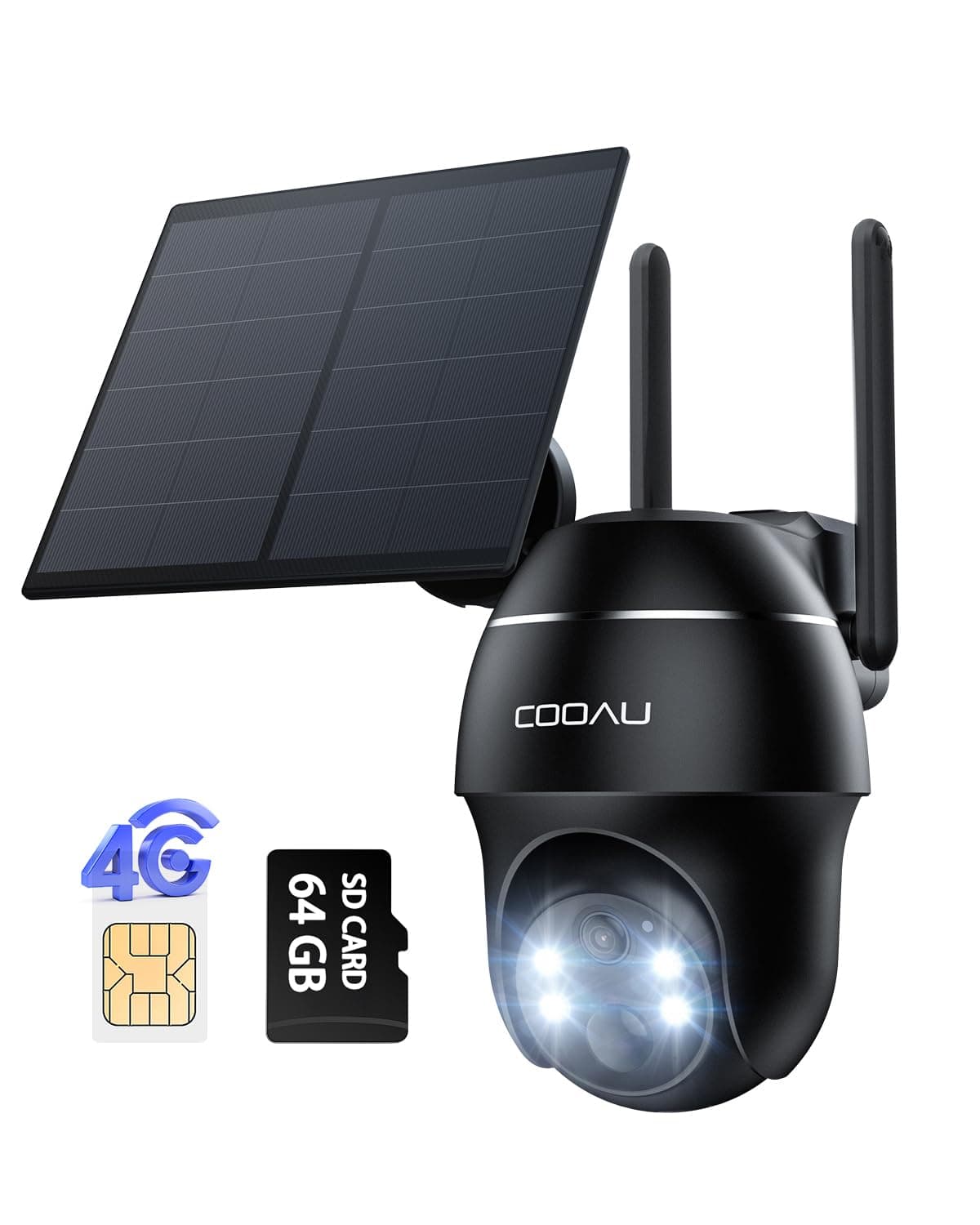 COOAU 4G LTE Cámara Vigilancia Exterior con Sim,2K 3MP QHD Camara 4G Solar sin Cable con Batería,PTZ 355°/90°,Visión Nocturna,PIR Detección de Movimiento,Audio de Dos Vías,Tarjeta SIM,Tarjeta SD