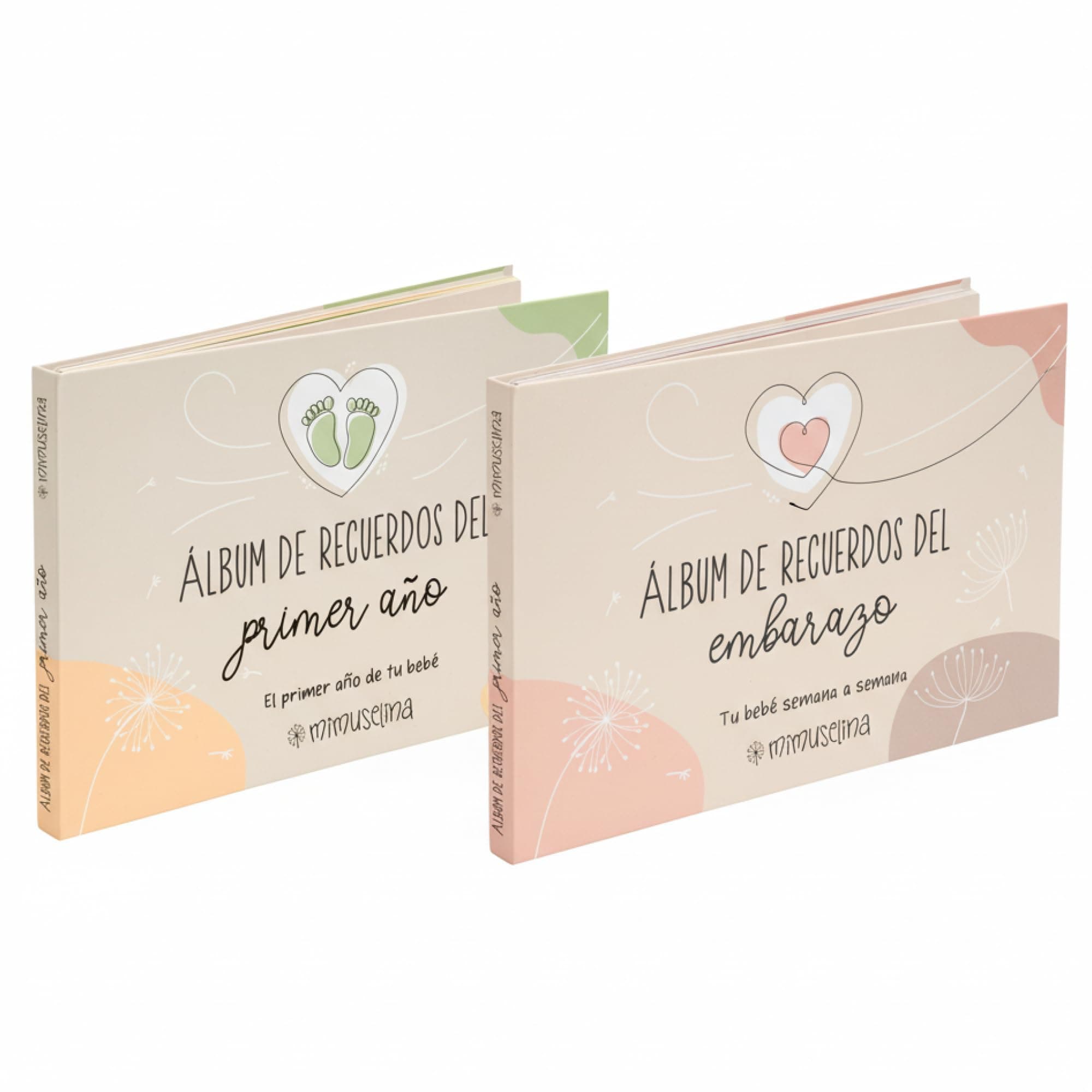 MIMUSELINA Pack 2 Libros | Mi Historia Antes Durante y Despues: Diario Embarazo y Album Bebe Primer Año | Libro Recuerdos Bebe con Fotos y Pegatinas | Idea Regalo Embarazada | Pack Completo Moderno