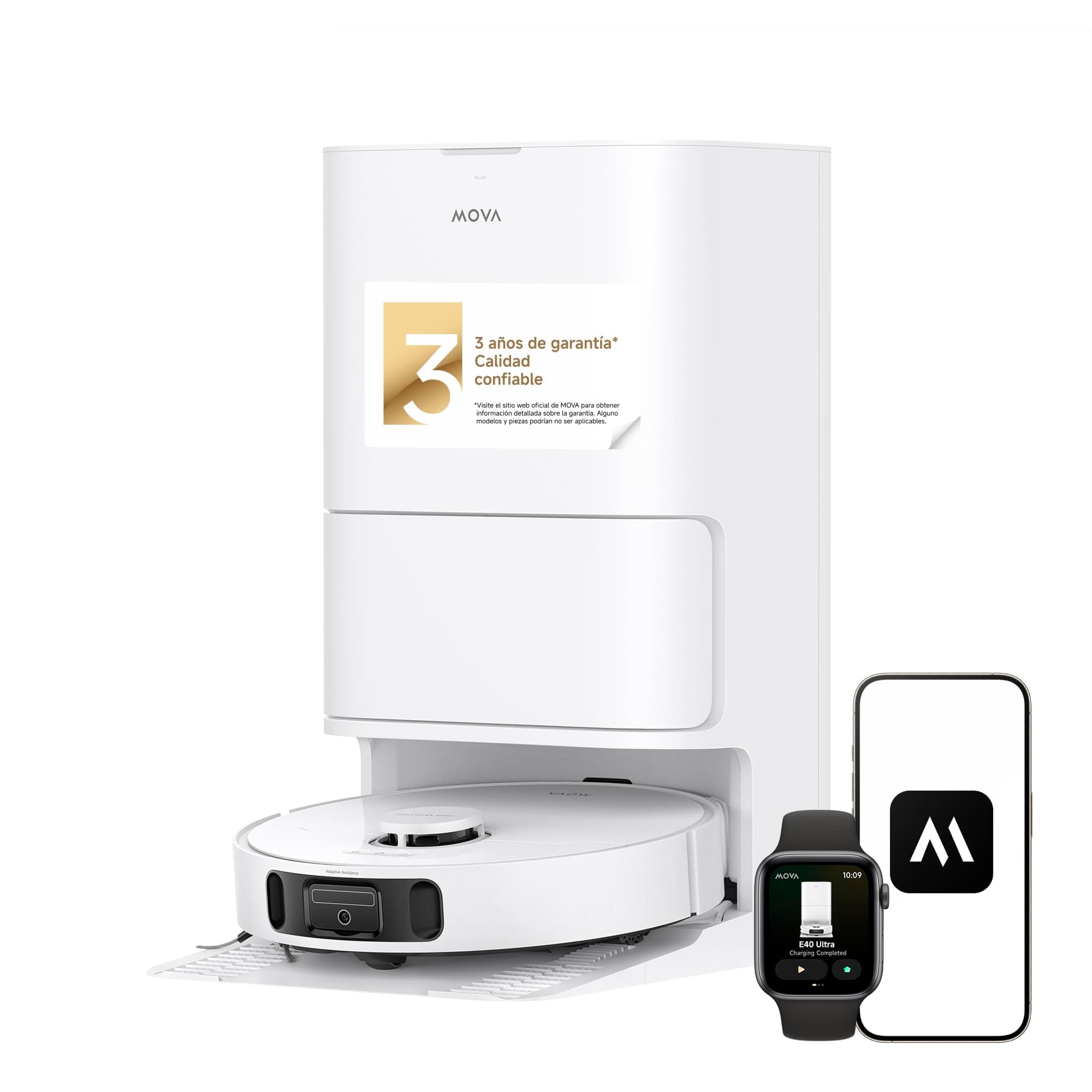 Mova E40 Ultra Robot Aspirador y Fregasuelos 19.000 Pa Tecnología de Fregado MaxiReach, Cepillo Lateral Antienredos, hasta 75 Días de Limpieza sin Intervenir Modo para Mascotas Estación Todo en Uno