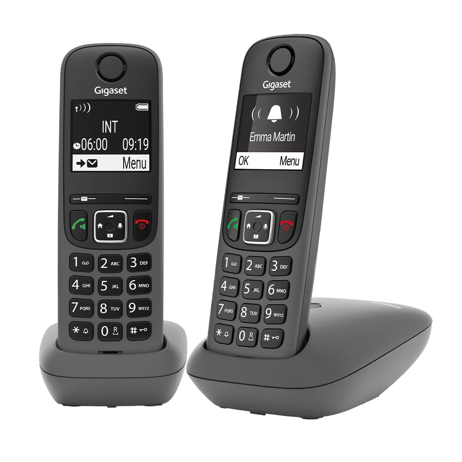 Gigaset A695 Duo - téléphone DECT sans Fil - Grand écran à Haut Contraste - Excellente qualité Audio - Fonction Mains Libres - Protection d'appels indésirables, Gris [Version française]