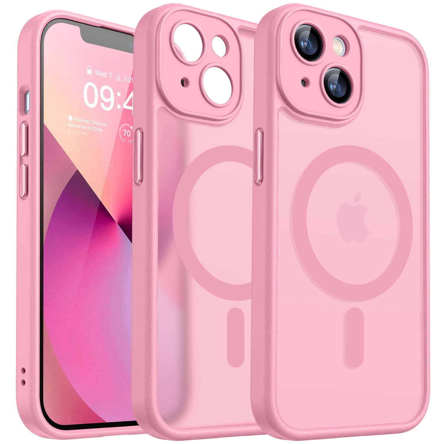 CANSHN Coque Magnétique pour iPhone 13 (6,1 Pouces), Compatible avec MagSafe, [Protection Complète de l'appareil Photo] Housse Fond Mat Translucide,Rose