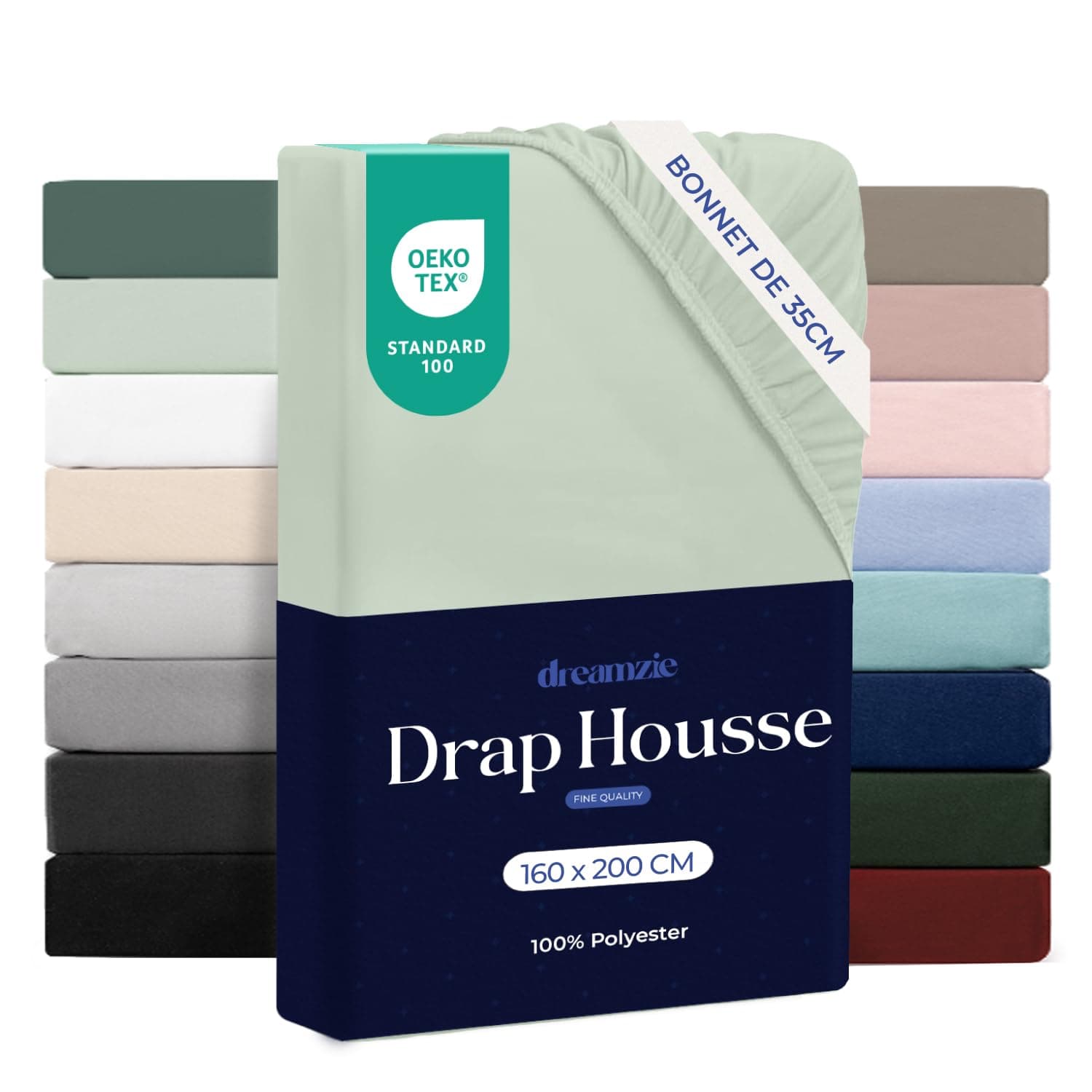 Dreamzie - Drap Housse 160 x 200 Bonnet 35 cm | Microfibre Ultra Douce - Matelas Épais - Oeko-Tex | Confort, Respirabilité, Entretien Facile - Vert Clair
