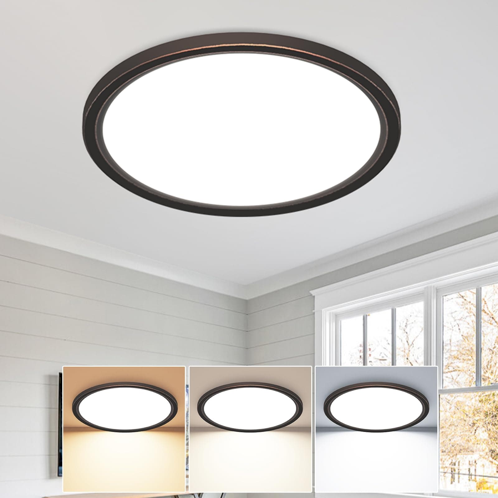 slochi Plafoniera LED Soffitto, 3000K/4000K/6500K IP44 Impermeabile Lampada da Soffitto, 18W 1800LM Plafoniera Bagno per camera da letto, Cucina, Soggiorno, Balcone, Ø22cm,1 Pezzi