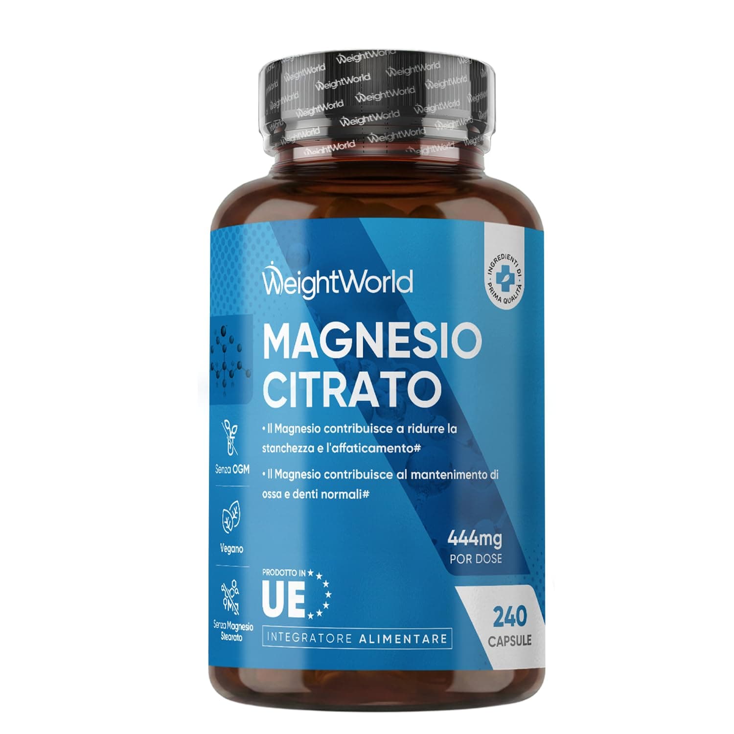 Magnesio Citrato Tamponato (30%), 444mg di Tipo Elementare, 240 Capsule (4 Mesi), Il Magnesio Contribuisce alla Riduzione di Stanchezza e Affaticamento (EFSA), Magnesium Vegano, Senza Glutine né OGM