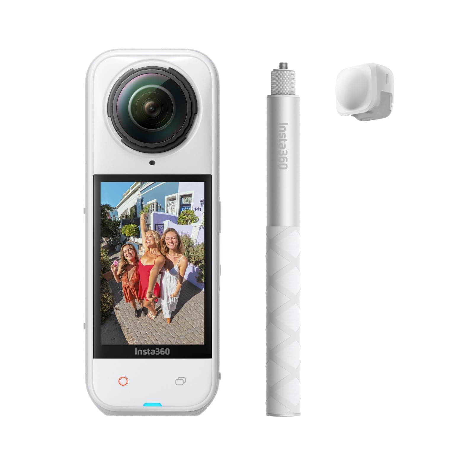 Insta360 X5 Paquete Get-Set Blanco Satinado - Cámara 8K 360º Impermeable, líder con Poca luz, Efecto Selfie Stick Invisible, Lente Dura y reemplazable, batería de 3h, antiviento Incorporado