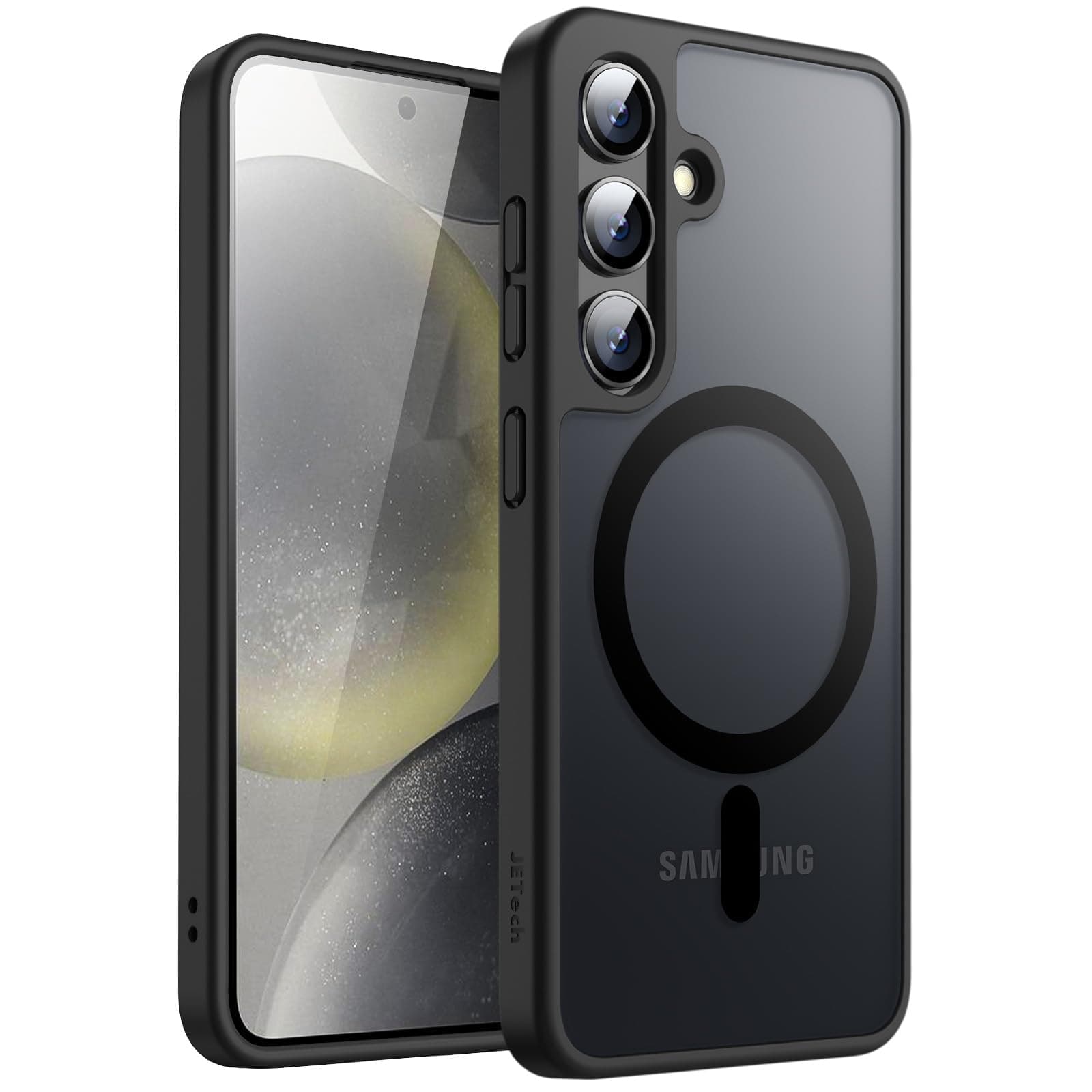 JETech Magnetisch Hülle für Samsung Galaxy S24 5G, Kompatibel mit MagSafe, Transluzente Matt Rückseite Stoßfeste Handyhülle (Schwarz)