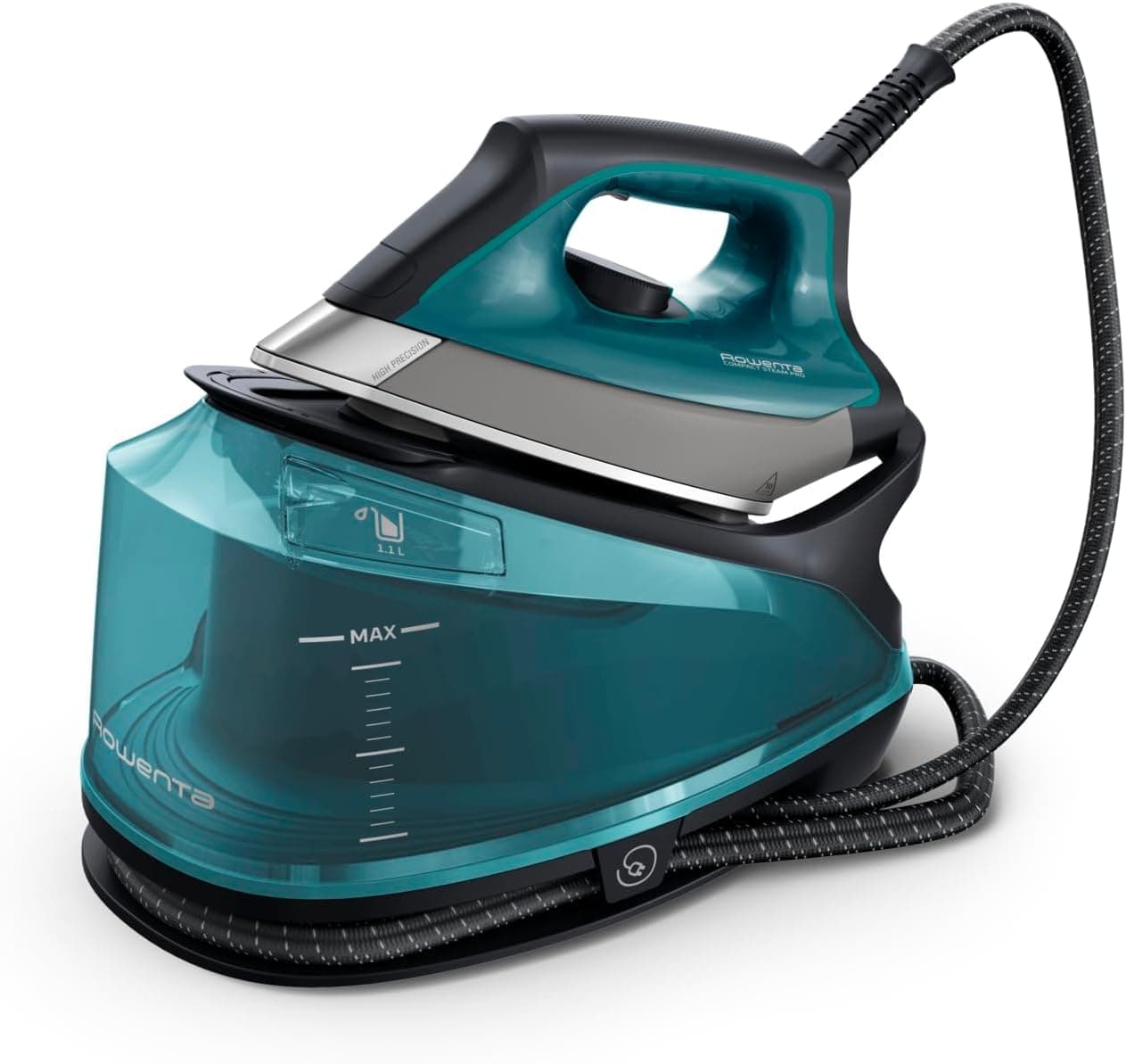 Rowenta Compact Steam Pro 6,2 - Centro de planchado de 2200 W de potencia, 6,2 bares, golpe de vapor de 310 g/min, suela Microsteam 400 HD, depósito de 1,1 L, modo ECO, sistema antical, DG7621