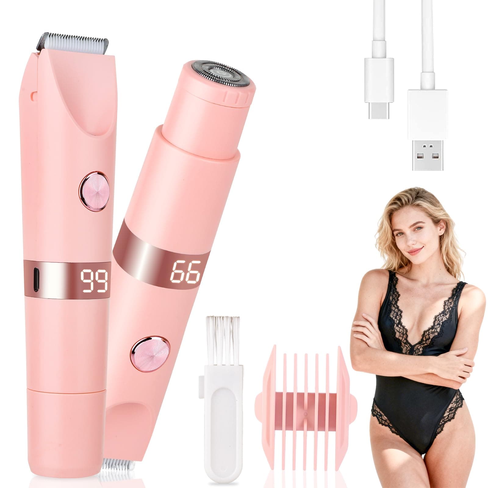 Beanify Épilateur Bikini Femme Étanche IPX7, Rasoir Électrique Double Tête 2 en 1 avec Écran LED, Rechargeable par USB, Épilation Douce et Indolore pour Bikini, Visage, Aisselles et Jambes 11