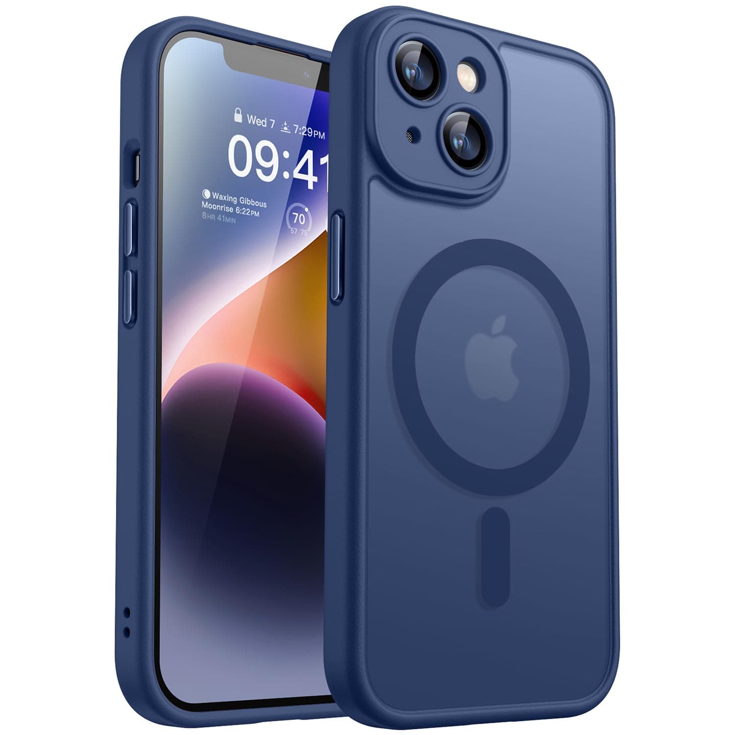 CANSHN Cover Magnetica per iPhone 14(6,1 Pollici), Compatibile con MagSafe, [Protezione Completa Della Fotocamera], Custodia Traslucida Opaca Protettiva Sottile Antiurto,Blu Profondo