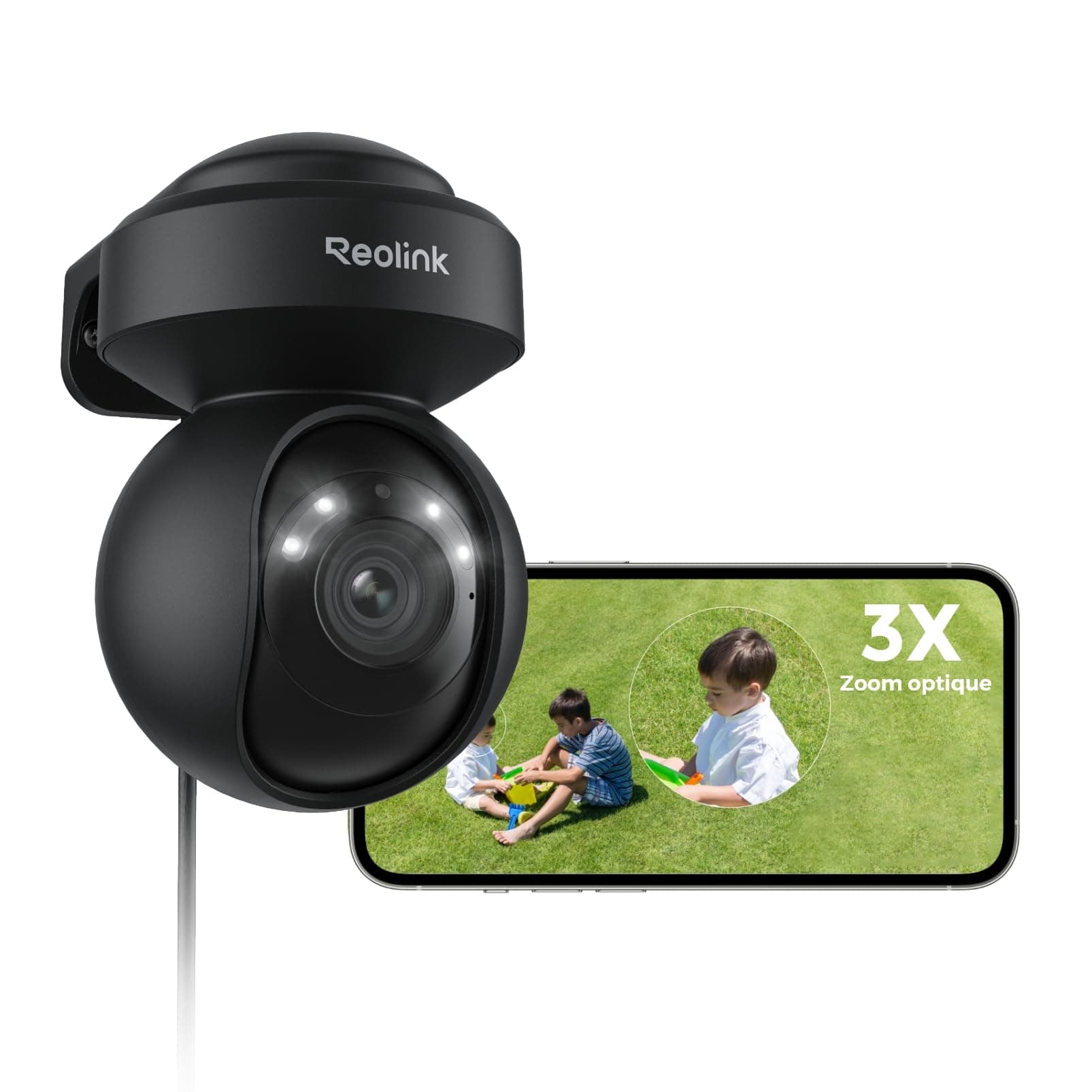 Reolink 4K PTZ Caméra de Surveillance Wi-Fi 6 Extérieure, Zoom Optique 3X Suivi Auto, Détection Personne/Véhicule/Animaux, Vision Nocturne en Couleur 2,4/5GHz Audio Bidirectionnel, E1 Outdoor Pro Noir