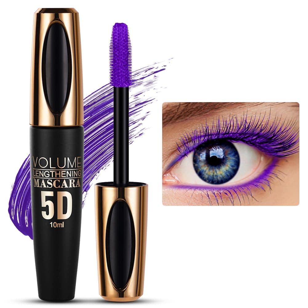 Mascara Spesso 5D Waterproof a Long-Lasting di Viola - Effetto Naturale, Effetto Occhi Grandi Amplificato, 10ml
