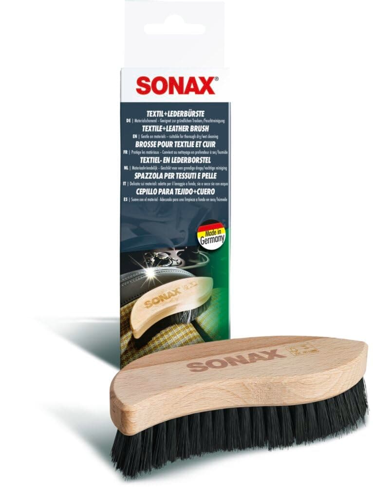 SONAX Textil+LederBürste (1 Stück) Trocken- und Feuchtreinigung von Textilien sowie zur schonenden Reinigung von Glattleder-Oberflächen | Art-Nr. 04167410