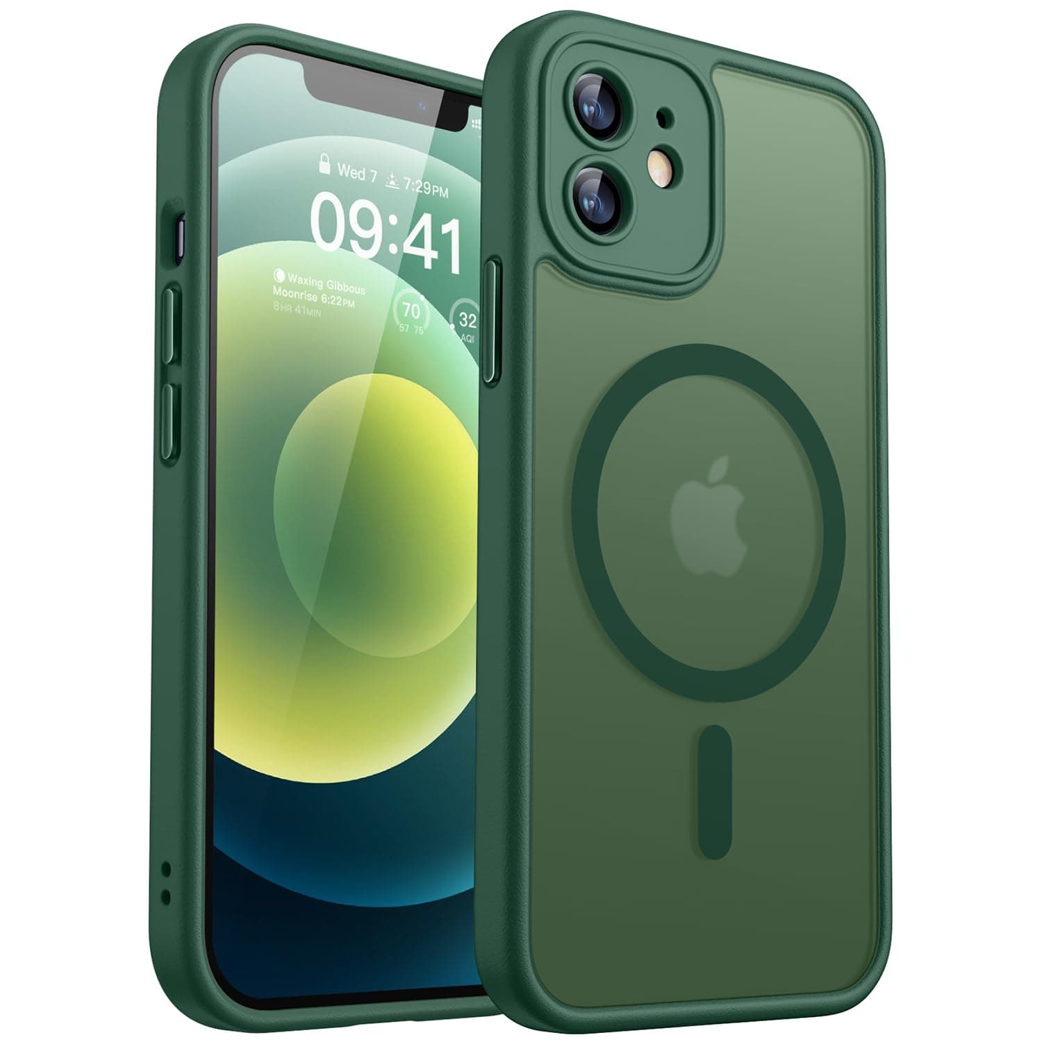 CANSHN Magnetica Cover per iPhone 12(6.1 Pollici), [Protezione Completa Della Fotocamera] Custodia Traslucida Opaca Protettiva Sottile Antiurto,Verde Profondo