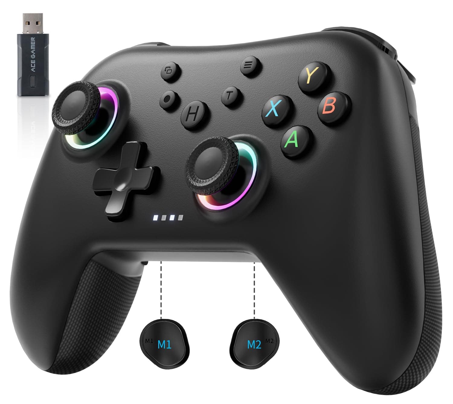 AceGamer Aurora 2.4G Manette sans fil pour PC Windows/Switch 2/Switch/Steam/iOS/Android,Manette de jeu avec joystick à effet Hall, Bouton arrière programmable, Actionneur à résonance linéaire, Noir
