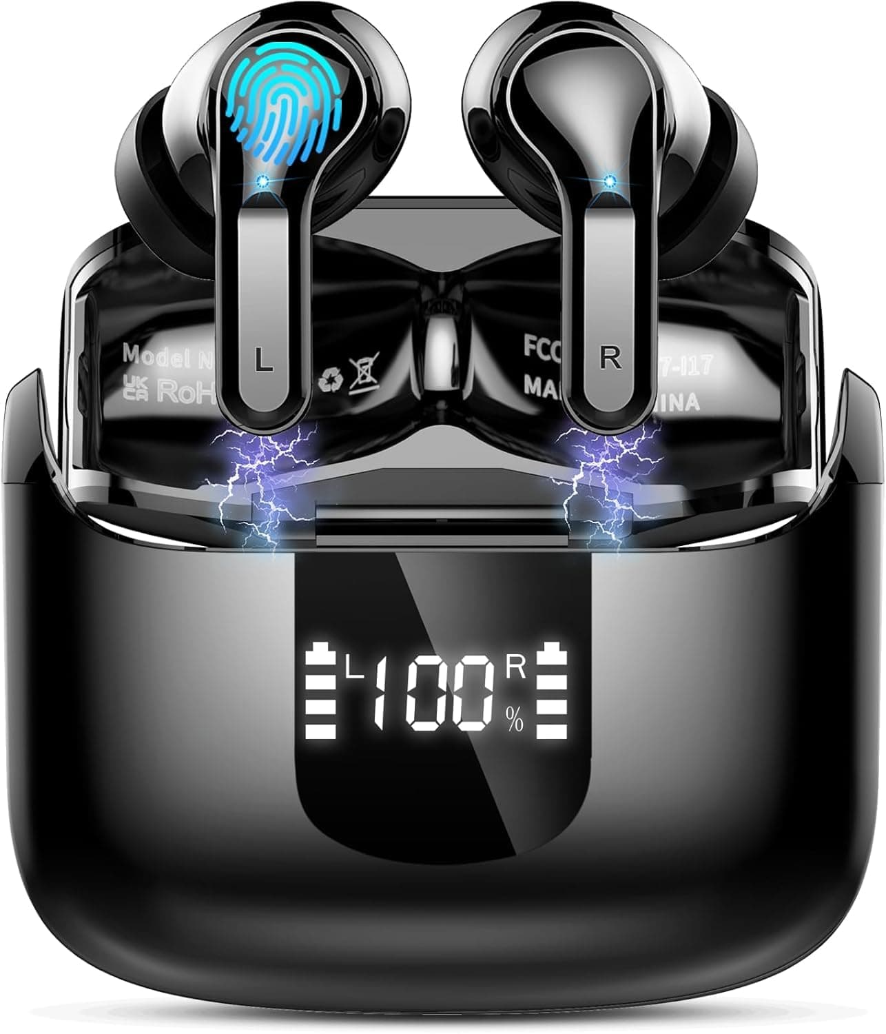 Ordtop Auriculares Inalambricos Bluetooth, Auriculare Bluetooth 5.4 HiFi Estéreo con 4 ENC Mics, Cascos Inalambricos Bluetooth con Reducción de Ruido, 48H Earbuds IP7 Impermeable, USB-C, Pantalla LED