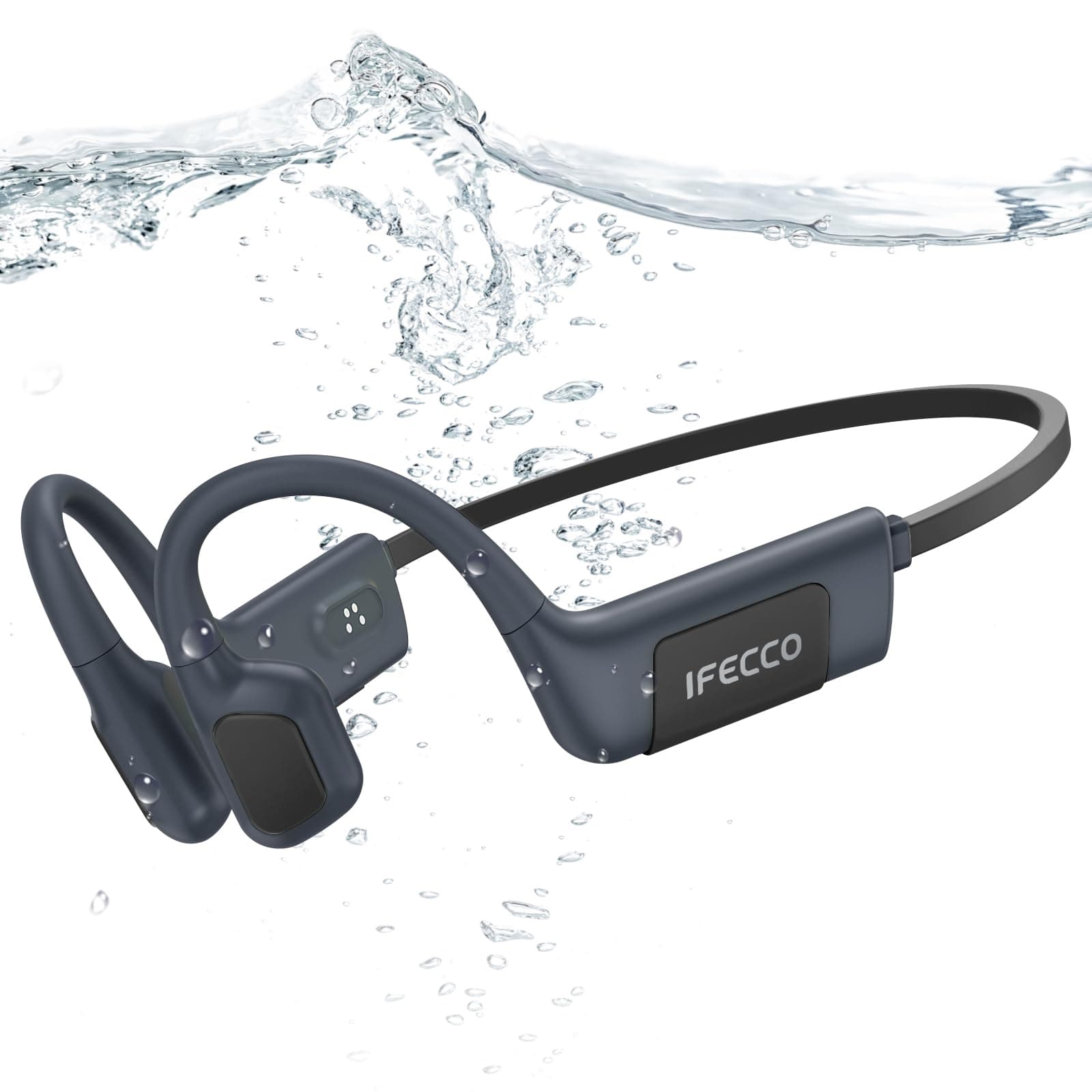 IFECCO Cuffie Conduzione Ossea Nuoto, IP68 Impermeabili Auricolari Piscina Nuoto Bluetooth 5.4, Cuffie Subacquee con Lettore MP3 da 32G, Wireless Auricolari per Nuoto, Surf, Corsa, Ciclismo(Nero)