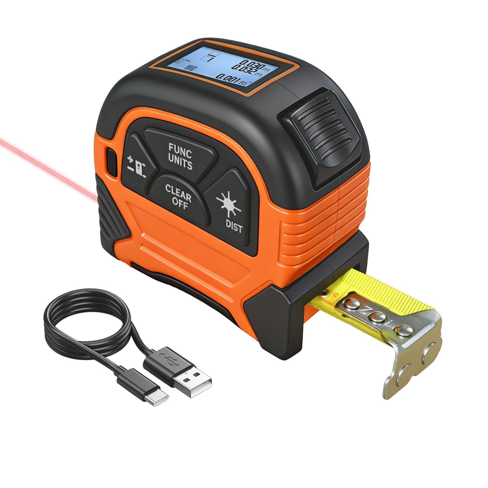 Cinta Metro Laser 2 en 1 - ansigtny Recargable Medidor de Distancia Láser Digital de 60 m y Cinta Metrica de 5m con Gancho Magnético, Metro Digital para Bricolaje y Decoración del Hogar (M/In/Ft)