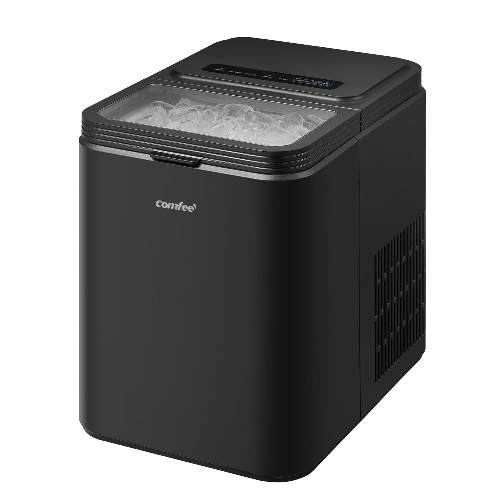 Comfee' RCI12BL1EU(E) Eiswürfelmaschine, 8 Eiswürfel in 6 Min.,12 kg/24 Std.,1,3L Wassertank, Selbstreinigungsfunktion, Kompakter Bullet Ice Maker, inkl.Eisschaufel & Korb für Zuhause– Schwarz