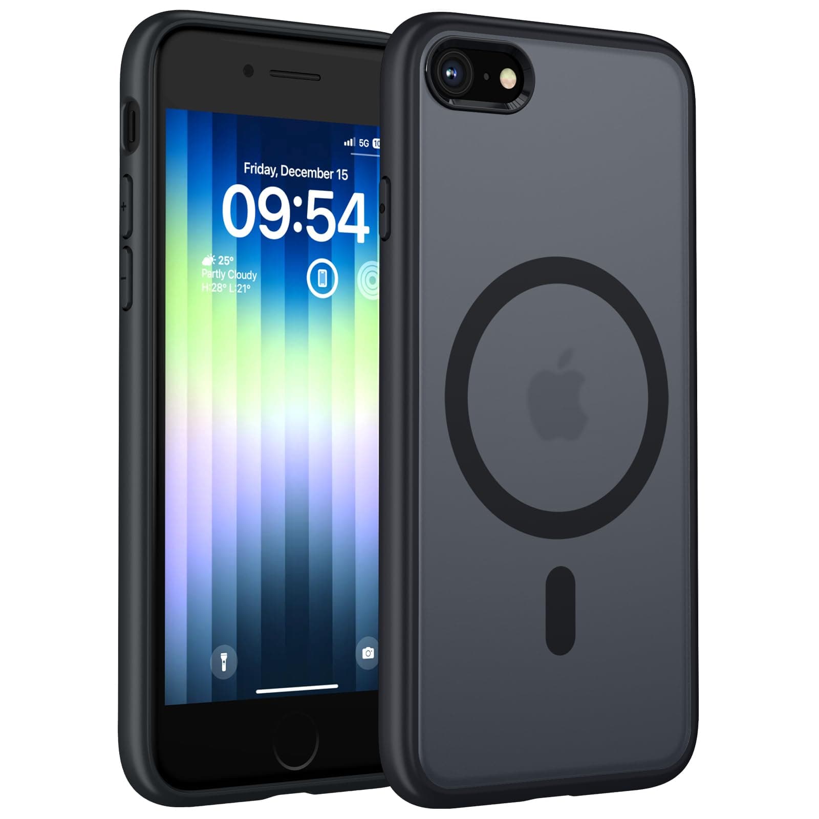 TOCOL Coque Magnétique pour iPhone SE 2022/2020, iPhone 8/7 4,7 Pouces, Compatible avec MagSafe, Coque Mat Translucide Fine Antichoc, Noir