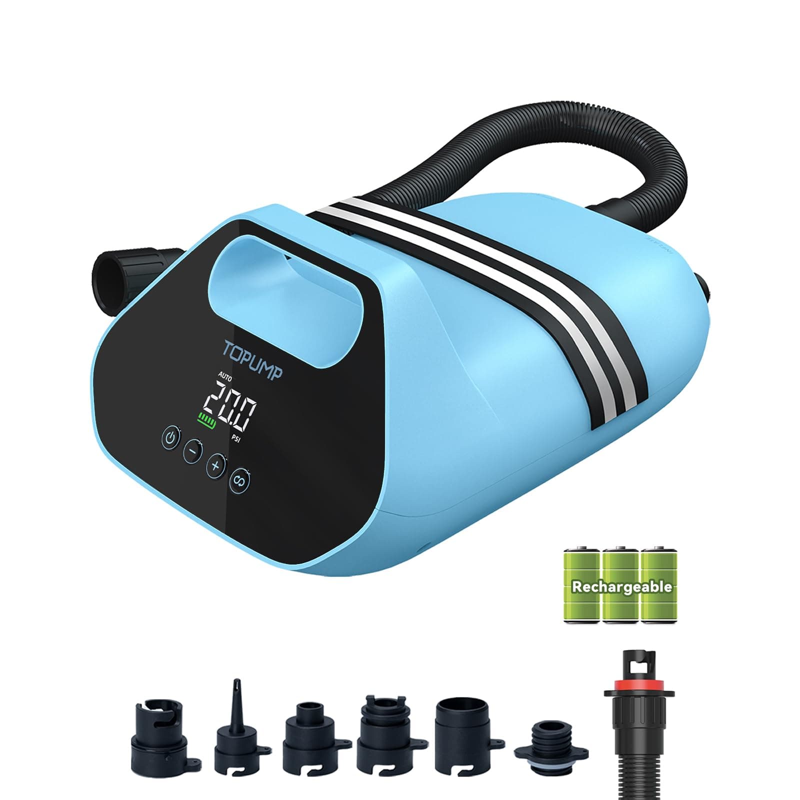 TOPUMP TPS300 Pompe à Air Sup Rechargeable 20PSI, Gonfleur Electrique Paddle 96,2 Wh Type-C, Arrêt Auto, Inflation/Déflation Double Étape - pour Sup, Tente Gonflable, Bateaux