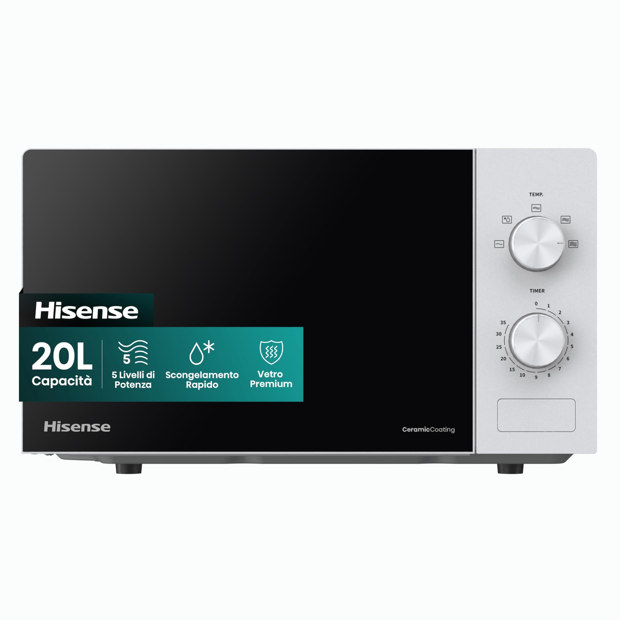 Hisense H20MOWP1 Forno Microonde Con Controllo Meccanico, Capacità 20 L, Potenza 700 Watt Su 5 Livelli, Colore Bianco