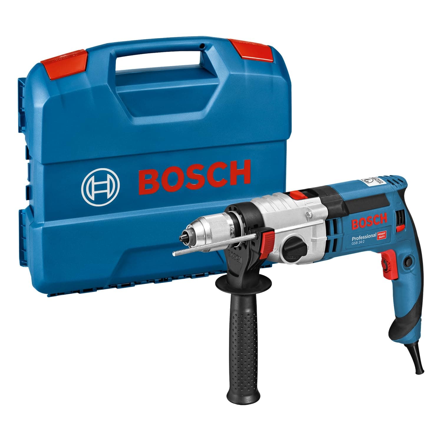 Bosch Professional perceuse à percussion GSB 24-2 (puissance 1 100 W, couple max. : 40/14,5 Nm, avec mandrin automatique, poignée auxiliaire, butée de profondeur, L-Case)