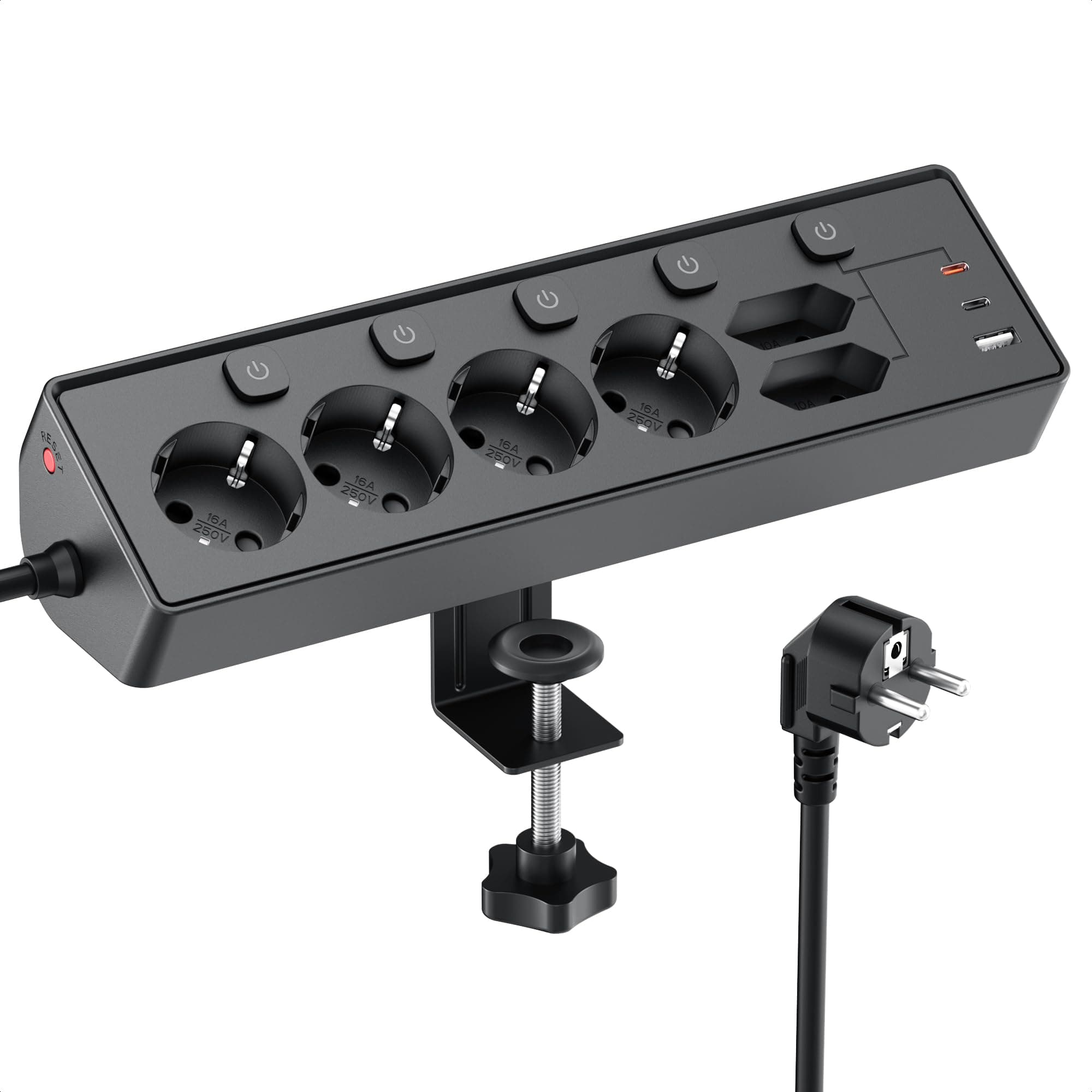 Ciabatta Multipresa (PD 30W), 6 Prese di Corrente e 3 USB, Ciabatta Elettrica with Surge Protection, Multipresa Elettrica di da 2 M con Interruttore per Scrivania, Ufficio, Casa