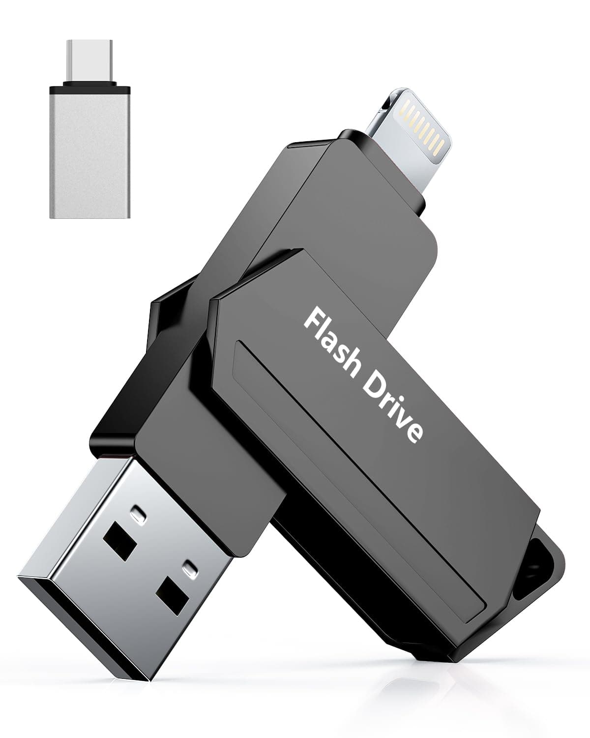 Pendrive para iPhone 512GB MFi Certified 3 en 1 Memoria USB 3.0 Lightning Memoria Externa Tipo C para iPhone/iPad/iOS/Android/Mac/PC - pendrive movil (Negro)