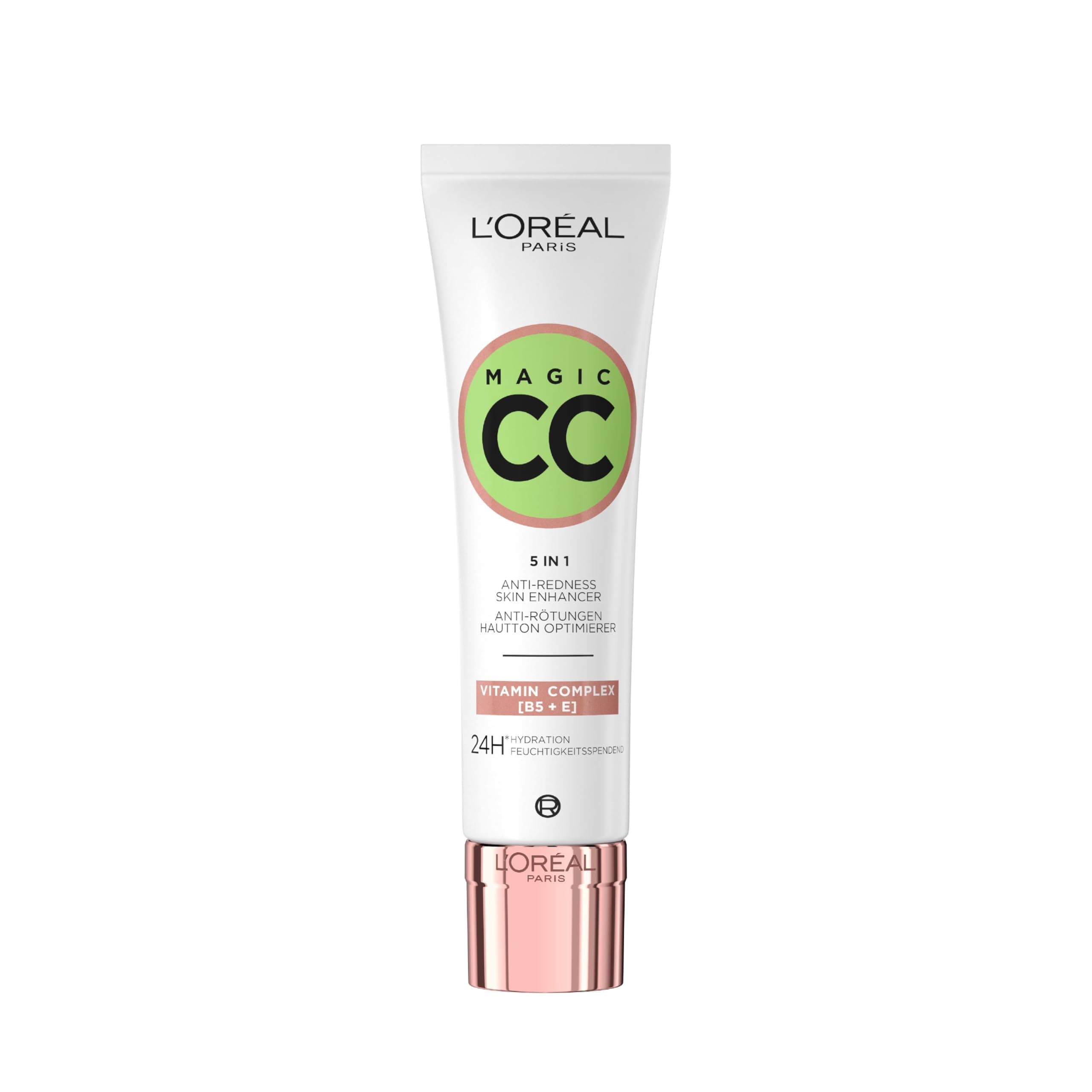 L'Oréal Paris Anti-Rötungen Creme, Für bis zu 24h Feuchtigkeit und einen optimierten Hautton, Magic CC Teint Optimierer Anti Rötungen, 1 x 30 ml