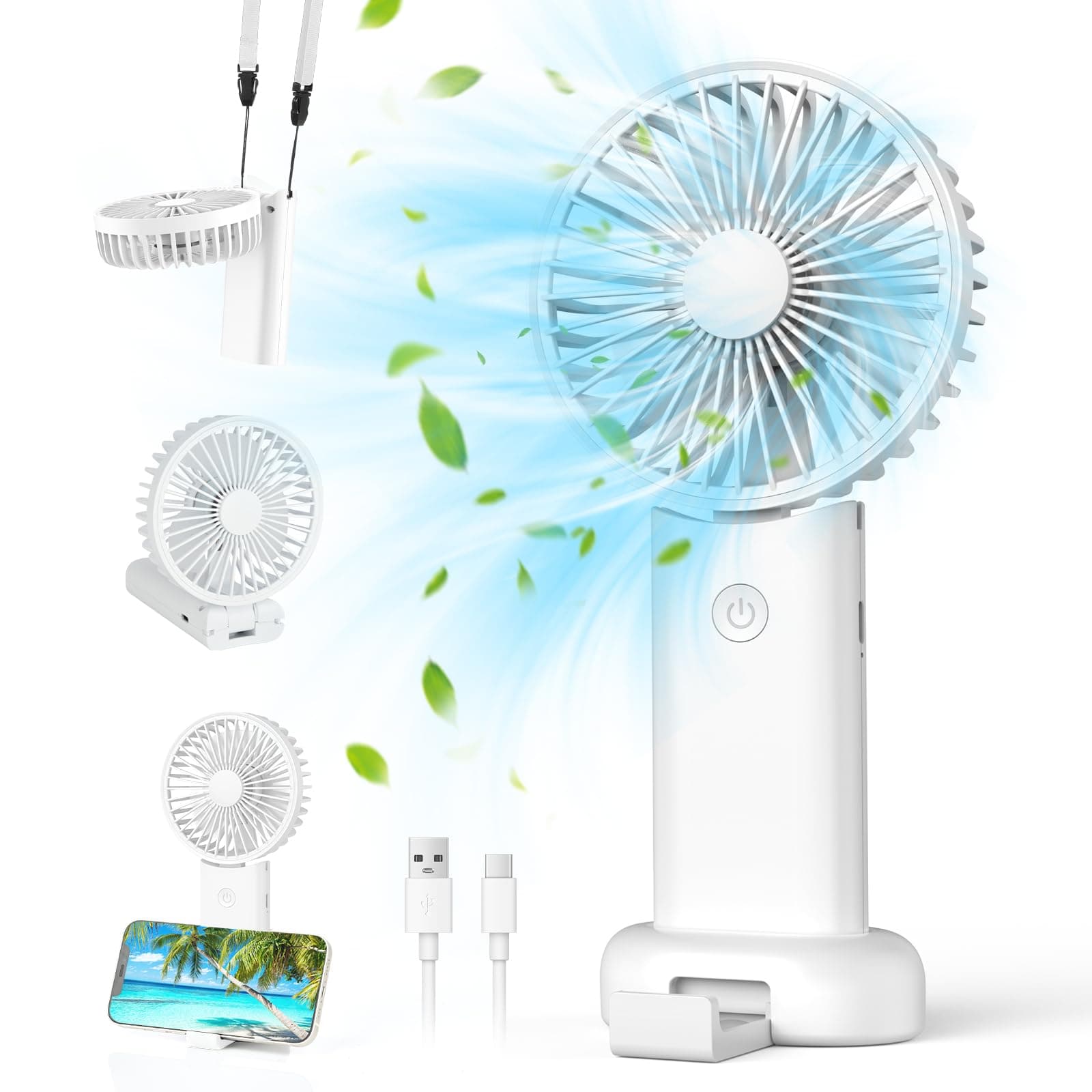 Namouk Ventilateur Portable, Ventilateur Silencieux de Poche 3 Vitesse du Vent Mini Ventilateur À Main Portable Rechargeable pour Voyage, Bureau À Domicile, Extérieur