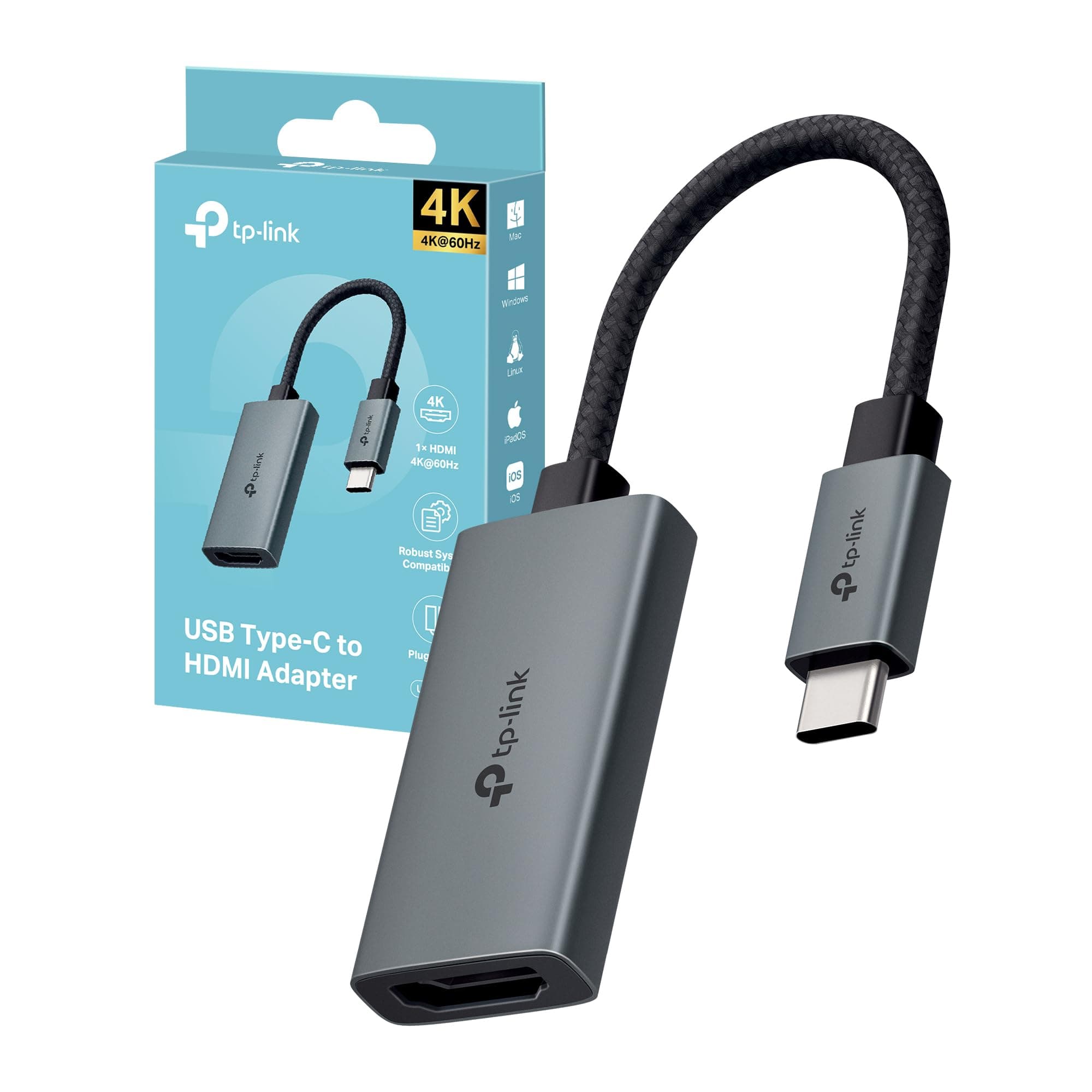 TP-Link UA520C Adattatore HDMI USB-C 4K@60Hz, compatibile con macOS, Windows, iPadOS, iOS, Android, Linux e Chrome OS, non compatibile con iPad Pro 2021, cavo intrecciato 100 mm