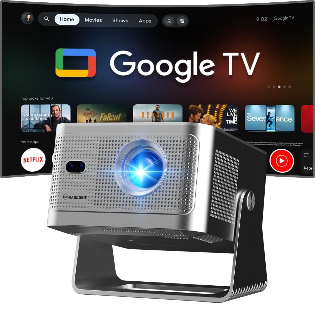 【Google TV & Offizielle Apps】 Videoprojecteur 4K HY350GT, Full HD 1080P, 650 ANSI, Autofocus & Correction Trapézoïdale Automatique, Haut-Parleur 15W Dolby Audio, WiFi 5, BT5.1, Projecteur Video 180°