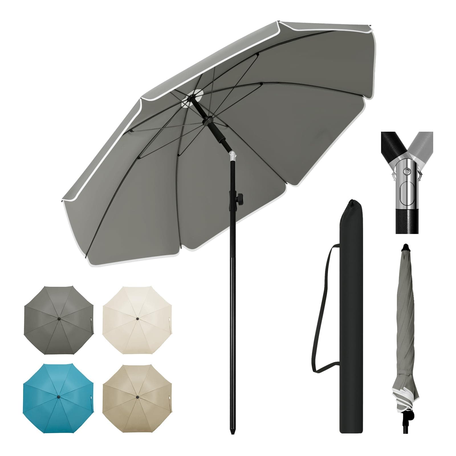 WOLTU Sonnenschirm φ 135 cm, Balkonschirm Strandschirm UV-beständig wasserdicht, höhenverstellbar, 45° knickbar, Sonnenschutz Balkon Terrasse Strand Garten, rund, Dunkelgrau