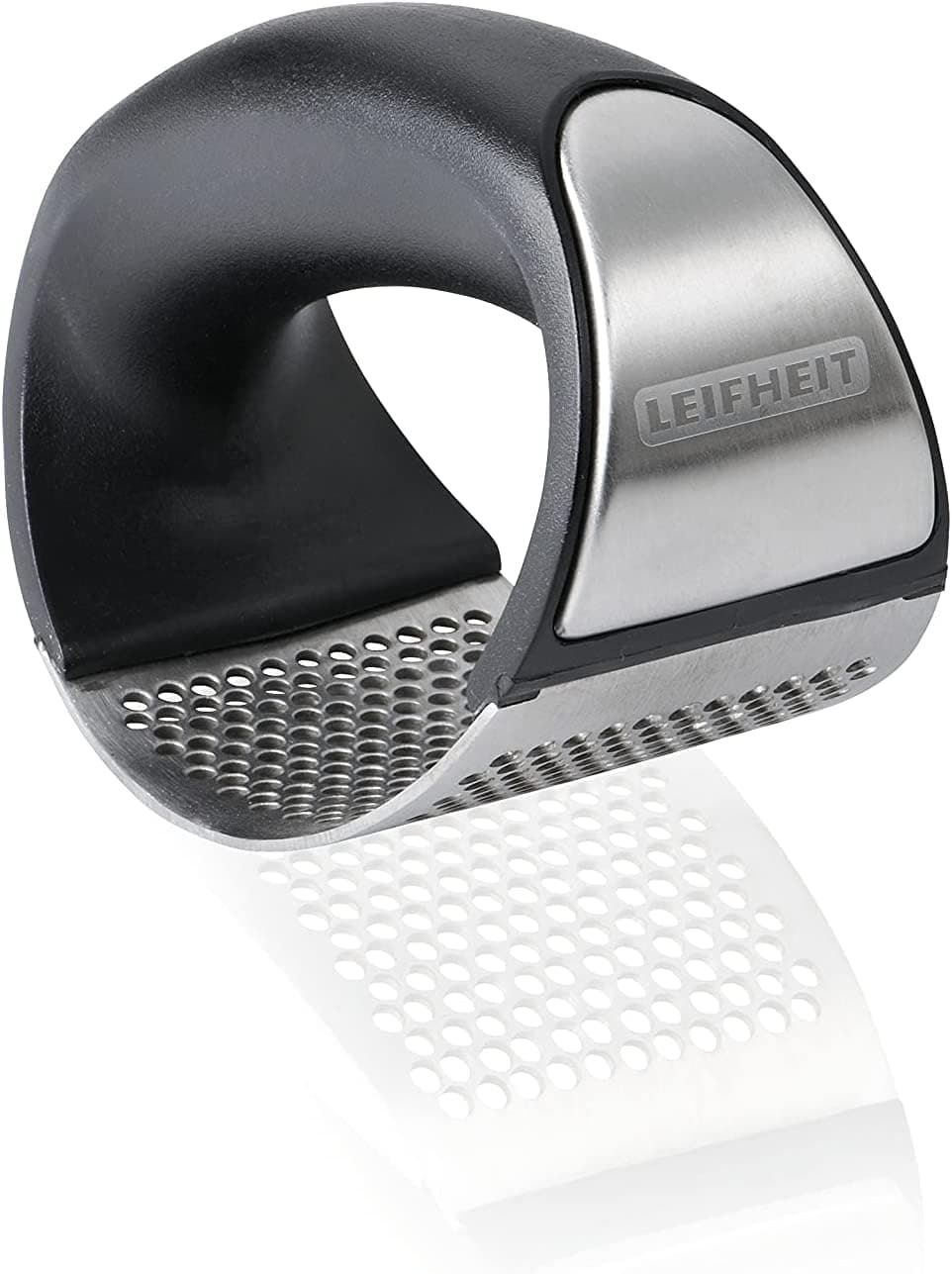 Leifheit Knobi King®, Knoblauchpresse, Knoblauchwippe aus rostfreiem Edelstahl, spülmaschinenfest, garlic press, innovatives Design, Küchenhelfer, einfache Handhabung und Reinigung