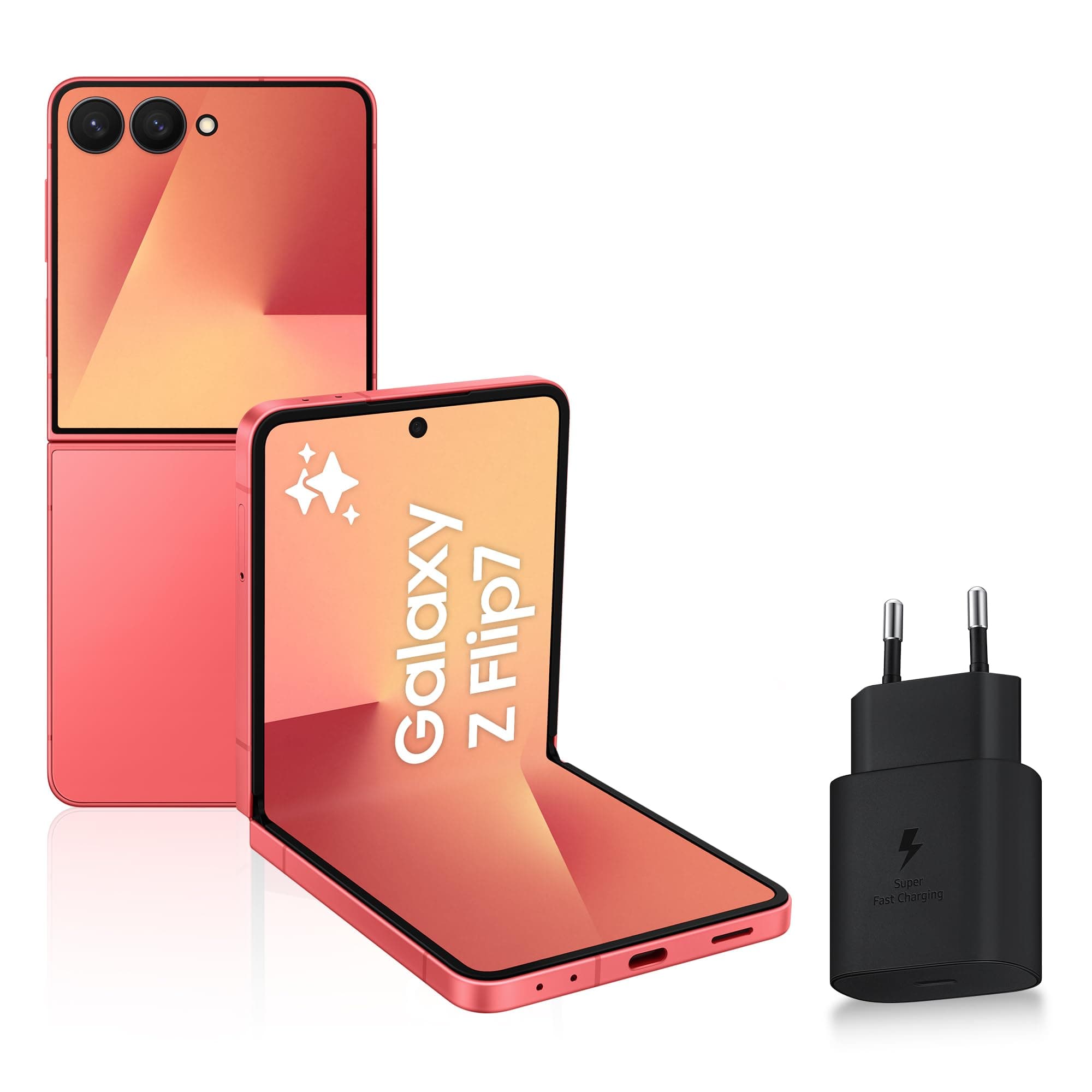 Samsung Galaxy Z Flip7, Smartphone Android 5G avec Galaxy AI, 512 Go, Chargeur Secteur Rapide 25W Inclus, Smartphone déverrouillé, Corail, Version FR