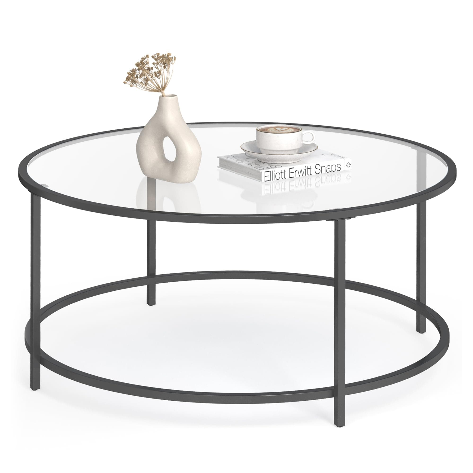 VASAGLE Runder Couchtisch, Wohnzimmertisch mit Stahlgestell, Salontisch, Beistelltisch, schwarz LGT021B01