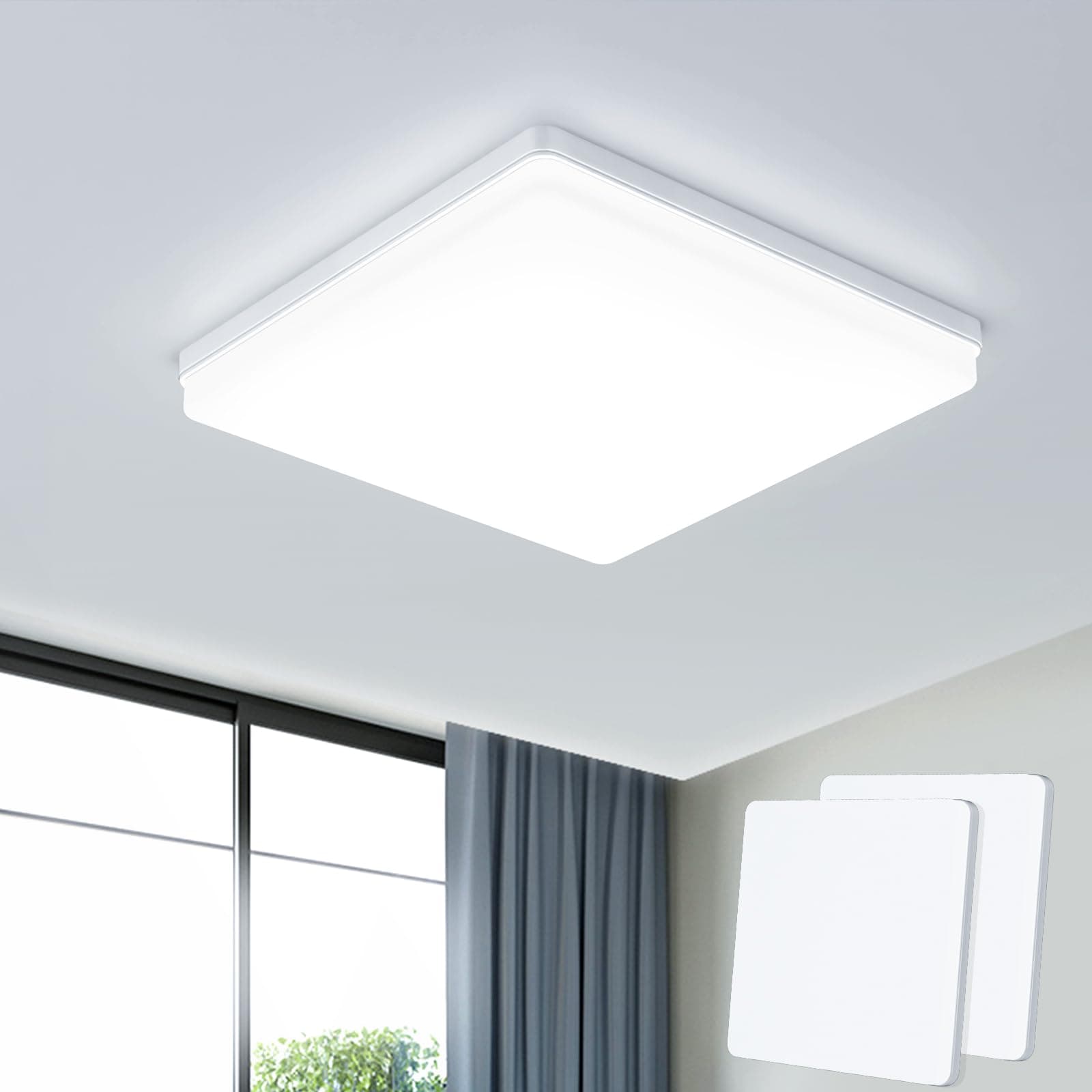 EASY EAGLE LED Lámpara de Techo 48W 4800LM Moderna Cuadrada Plafón Luz Led 6500K Lámpara Panel IP44 Impermeable para Baño Sala Dormitorio Cocina Oficina Comedor Ø30CM (Pack of 2)