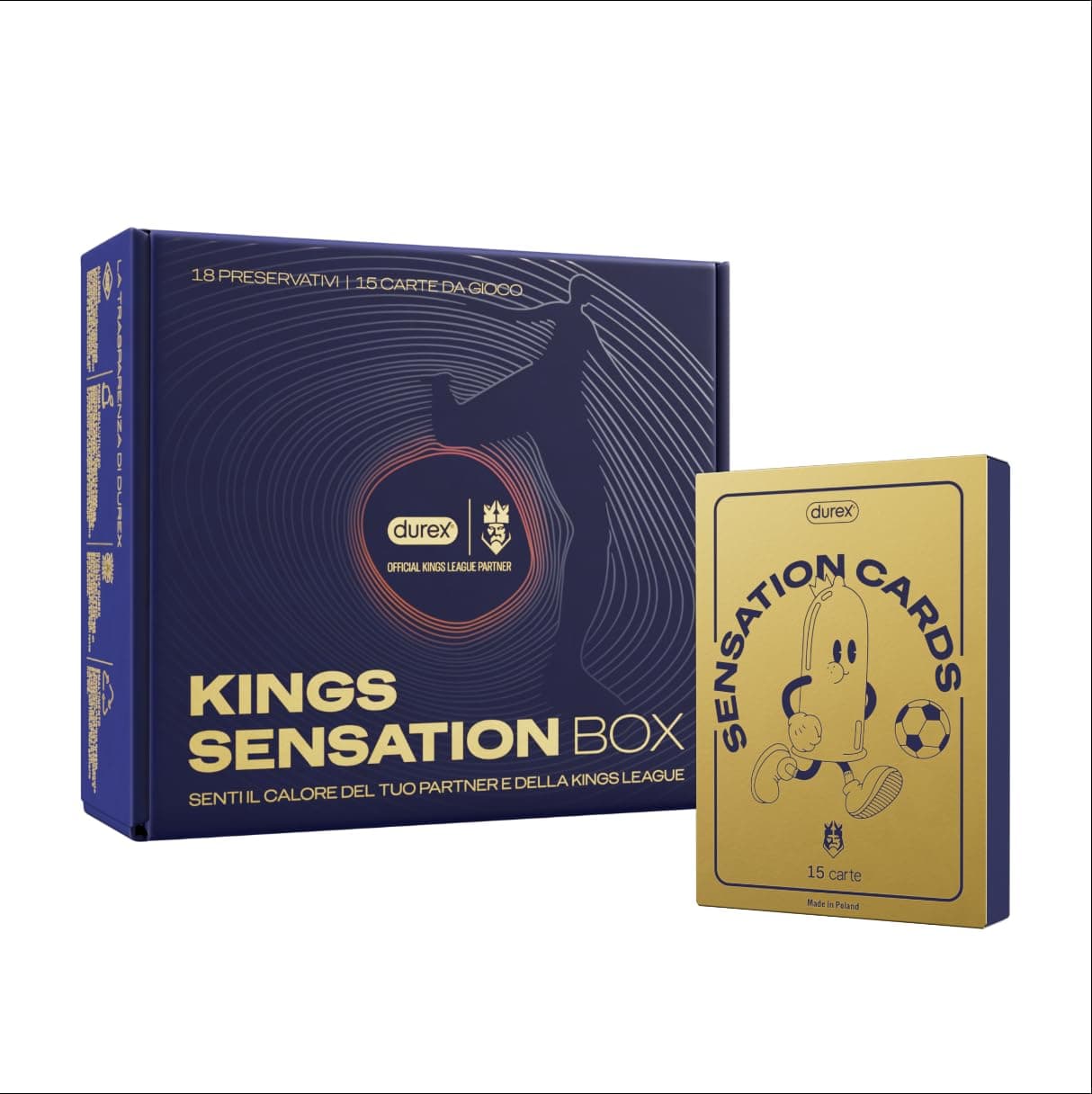 Durex Kings Sensation Box, limited edition: 18 Preservativi Nude Sensation in Nitrile, Senza Lattice, Ultrasottili e Extra Lubrificati, vestibilità Regular + 15 Sensation Cards di Durex e Kings League