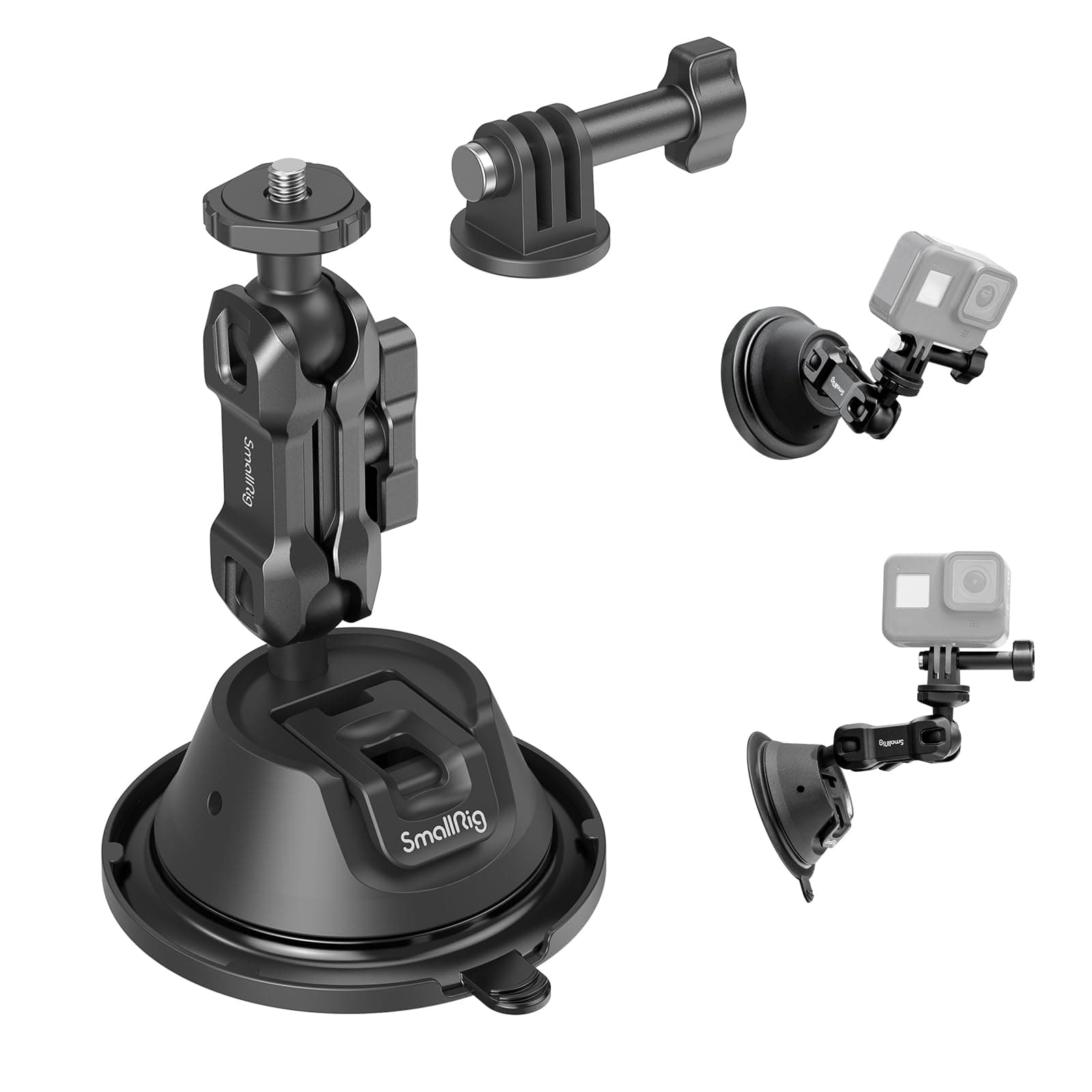 SMALLRIG Suction Cup Mount Kamera Auto Saugnapf Halterung für GoPro Hero 13/12/11, für DJI Osmo Action, für Insta360 X5/X4 360°-Ball Heads Montage an der Windschutzscheibe oder am Autofenster – 4193