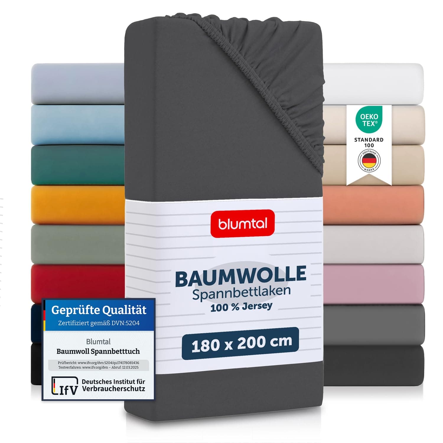 Blumtal® Basics Spannbettlaken 180x200cm Jersey - Bettbezug 180x200 cm aus 100% Baumwolle - Oeko-TEX zertifiziertes Spannbetttuch weich - Matratzenbezug atmungsaktiv - Leintuch - Anthrazit