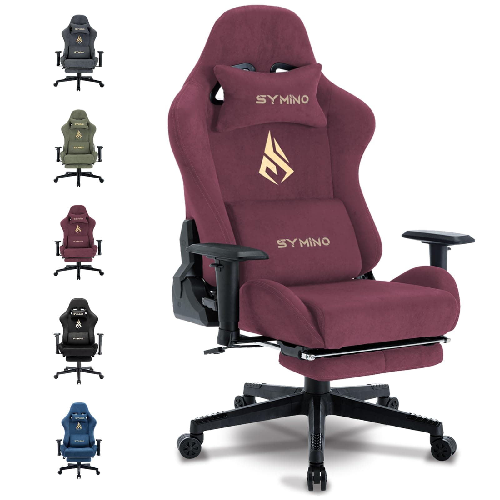 Symino Chaise Gaming Ergonomique et Fauteuil Gamer avec Repose-Pieds Télescopique Coussin à Ressorts, Support Lombaire et Hauteur Réglable 200kg (Faux Daim, Rouge)